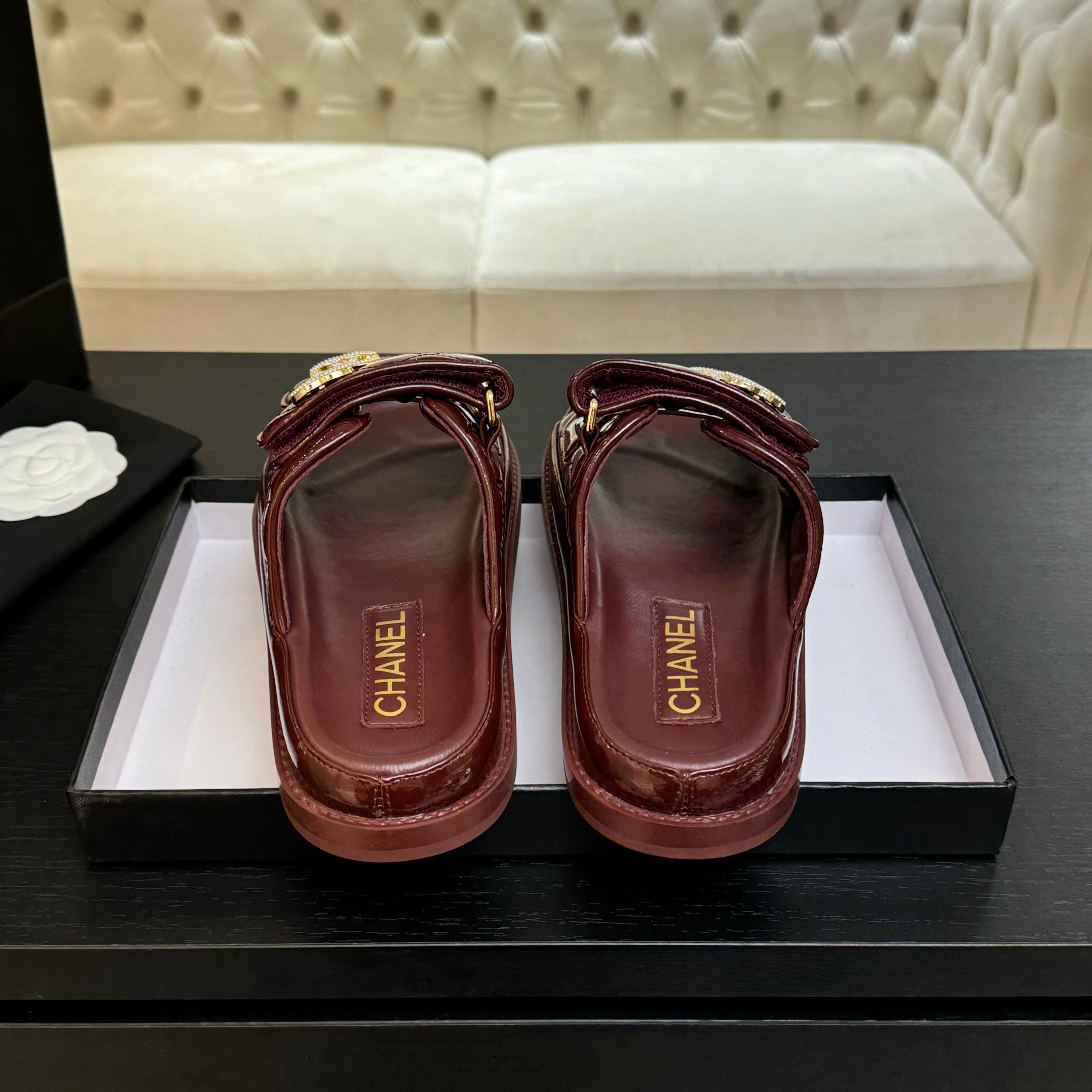 Chanel Women's Lambskin Crystal Leather Sandals, Velcro Strap, New Color Series 8 a1744188038763 0637