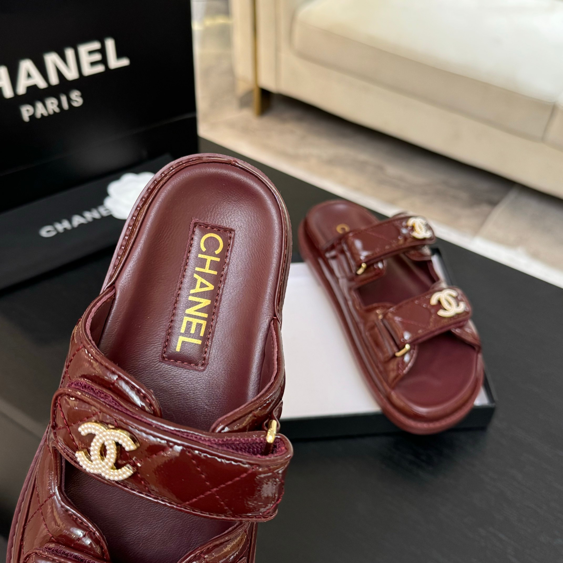 Chanel Women's Lambskin Crystal Leather Sandals, Velcro Strap, New Color Series 9 a1744188038797 0228