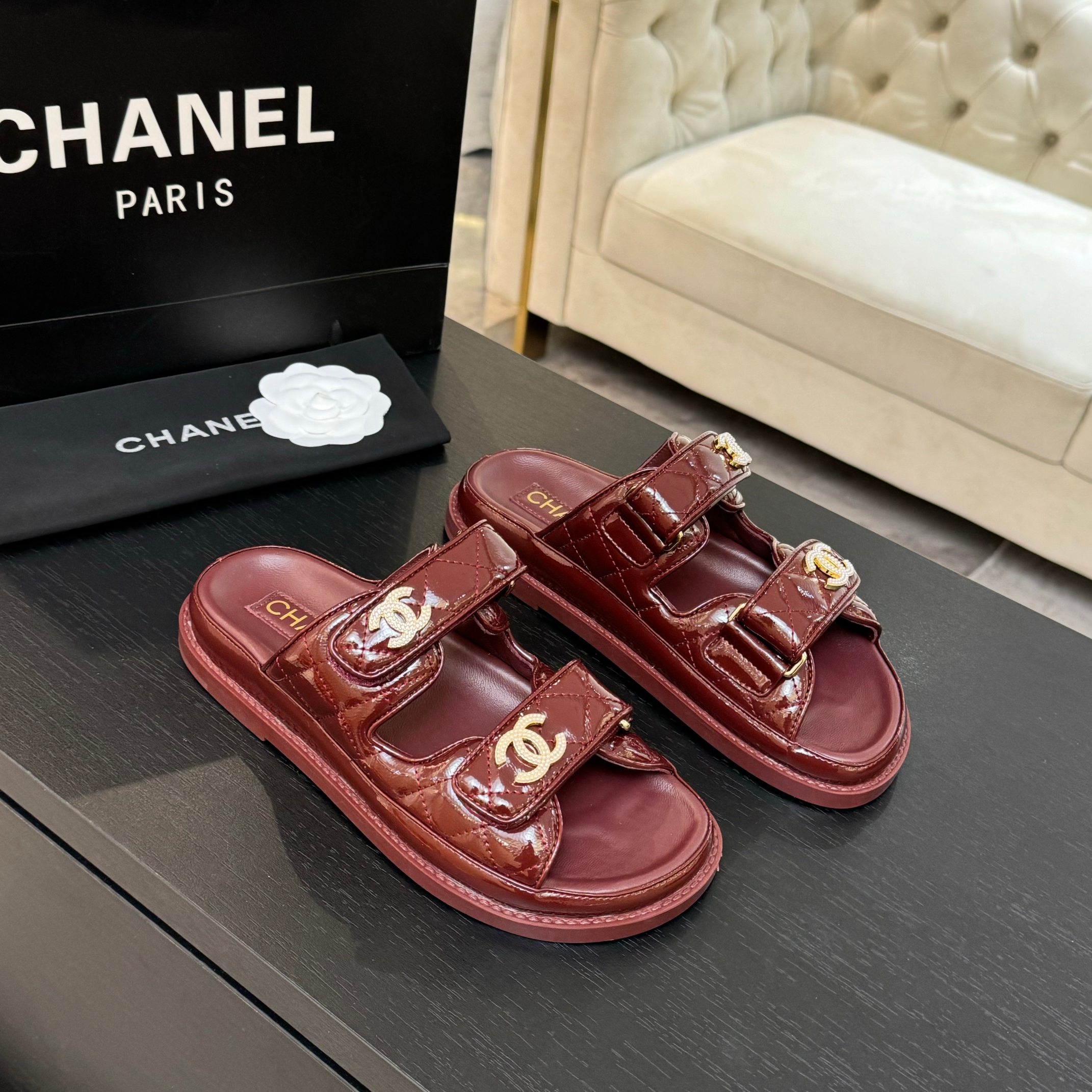 Chanel Women's Lambskin Crystal Leather Sandals, Velcro Strap, New Color Series 2 a1744188038965 2744