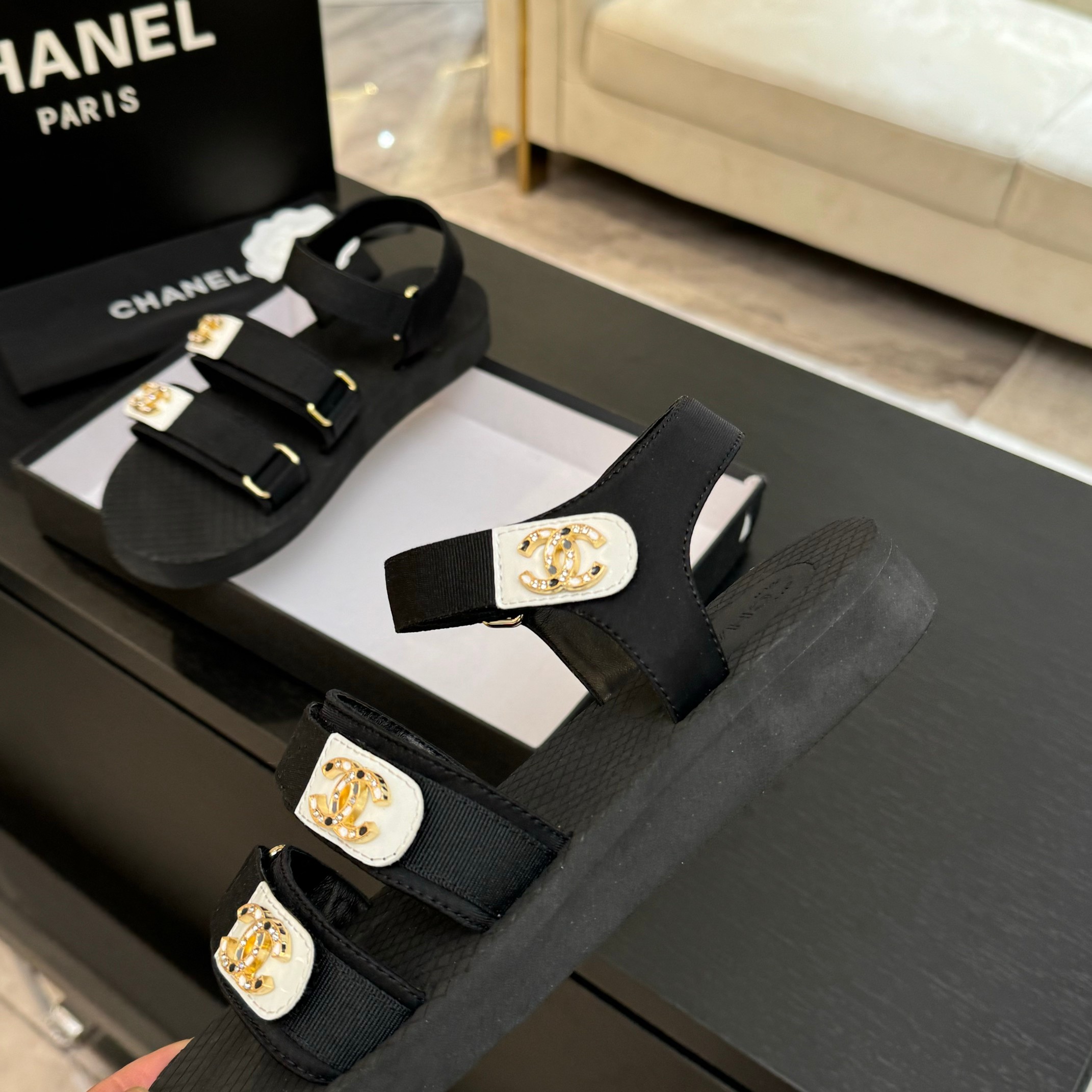 Chanel 25P Spring/Summer Rhinestone CC Beach Velcro Sandals - Lightweight Comfort 5 a1744276101151 1301