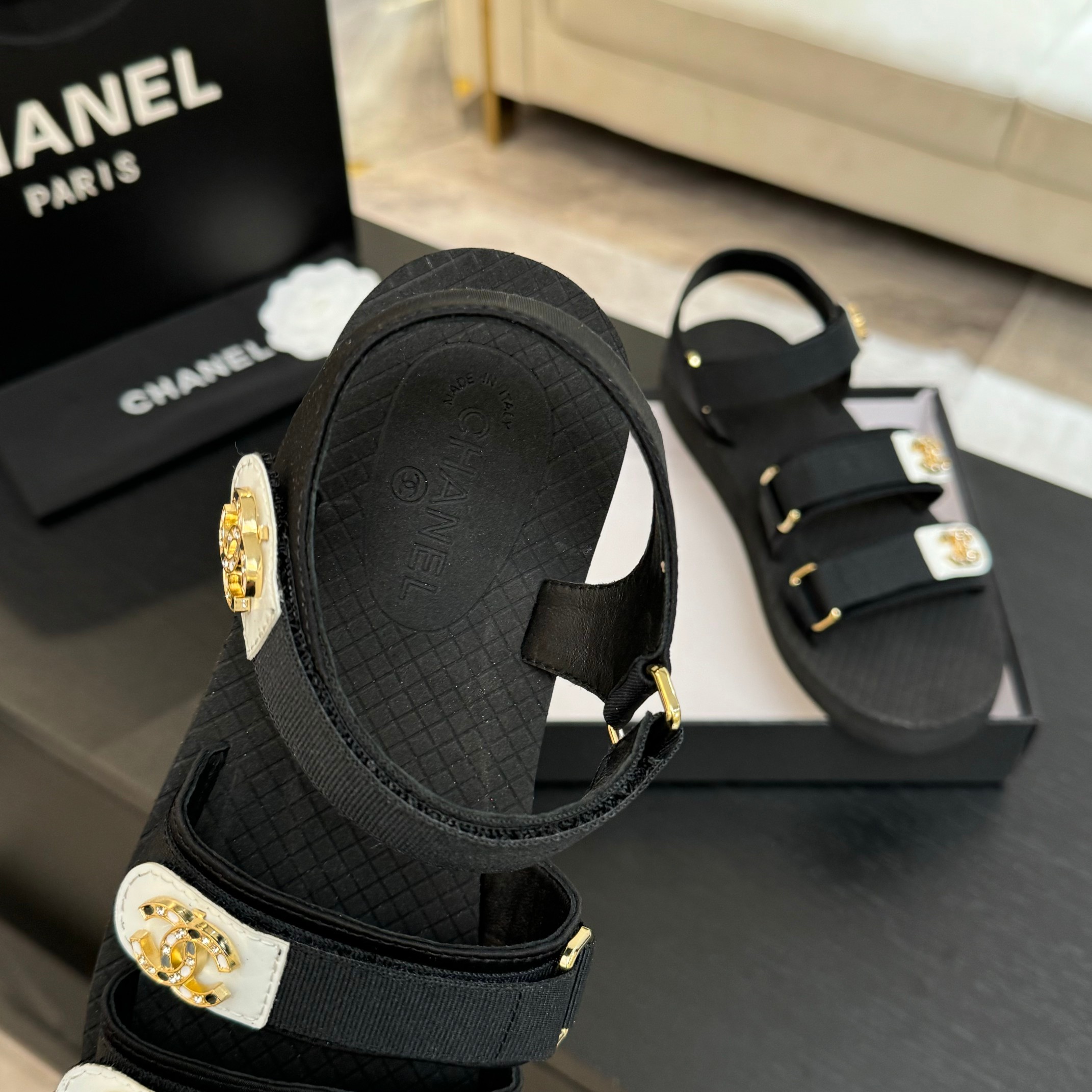 Chanel 25P Spring/Summer Rhinestone CC Beach Velcro Sandals - Lightweight Comfort 4 a1744276101152 0083