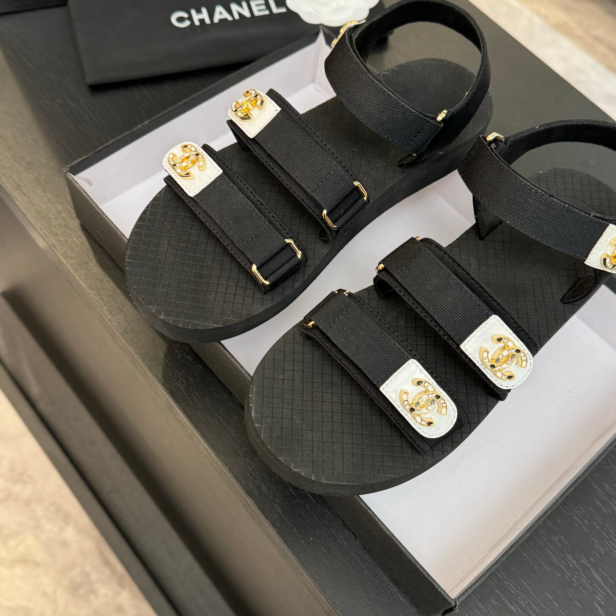 Chanel 25P Spring/Summer Rhinestone CC Beach Velcro Sandals - Lightweight Comfort 6 a1744276101358 1400