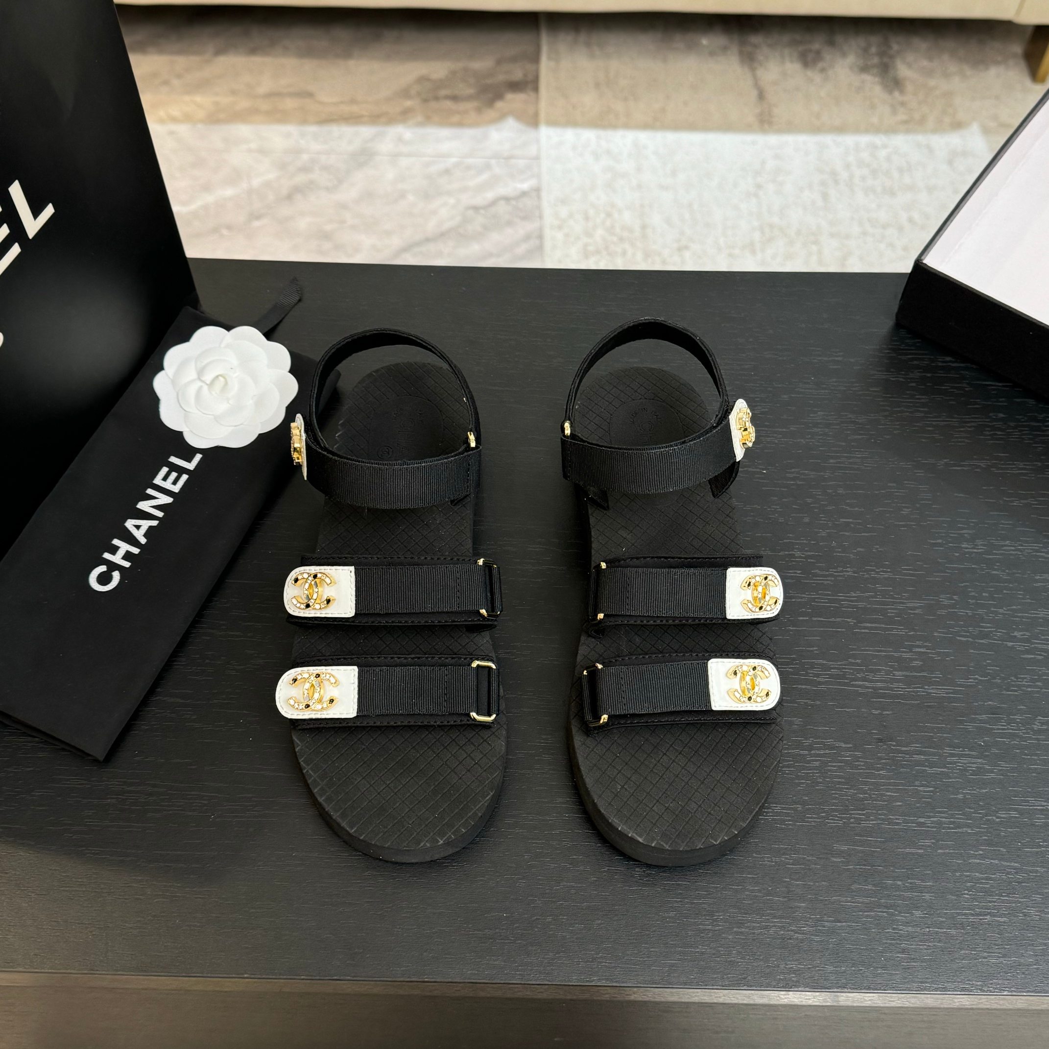 Chanel 25P Spring/Summer Rhinestone CC Beach Velcro Sandals - Lightweight Comfort 3 a1744276101819 1818