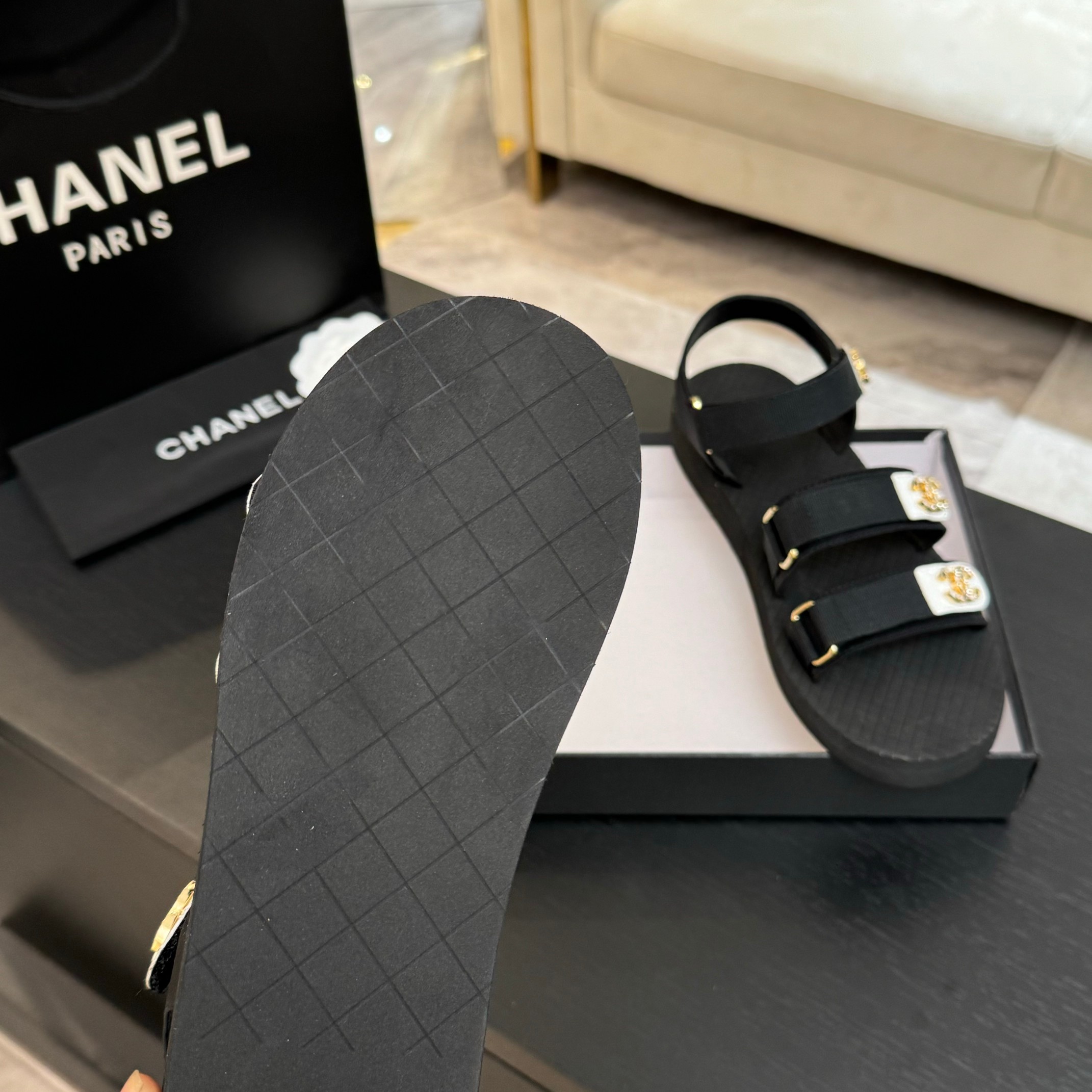 Chanel 25P Spring/Summer Rhinestone CC Beach Velcro Sandals - Lightweight Comfort 9 a1744276103646 5436