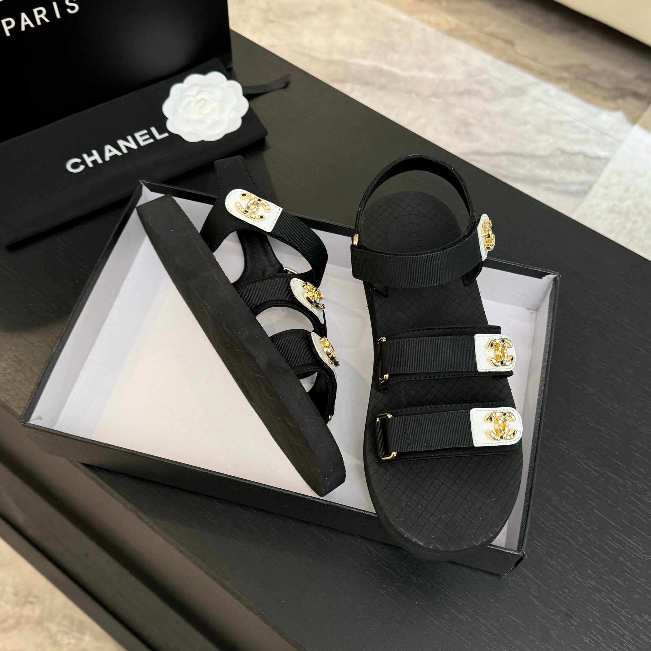 Chanel 25P Spring/Summer Rhinestone CC Beach Velcro Sandals - Lightweight Comfort 7 a1744276103665 2706