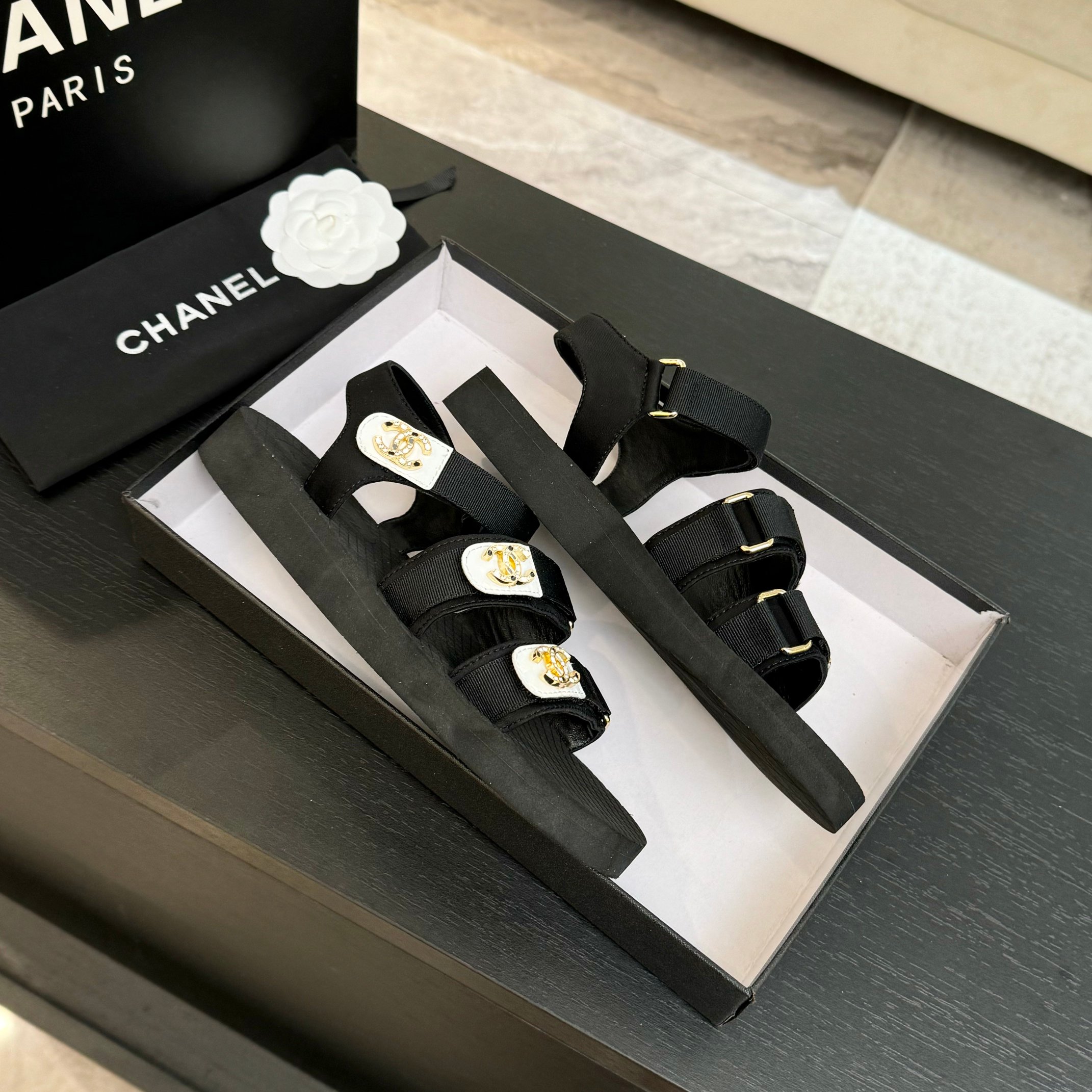Chanel 25P Spring/Summer Rhinestone CC Beach Velcro Sandals - Lightweight Comfort 8 a1744276103711 2210