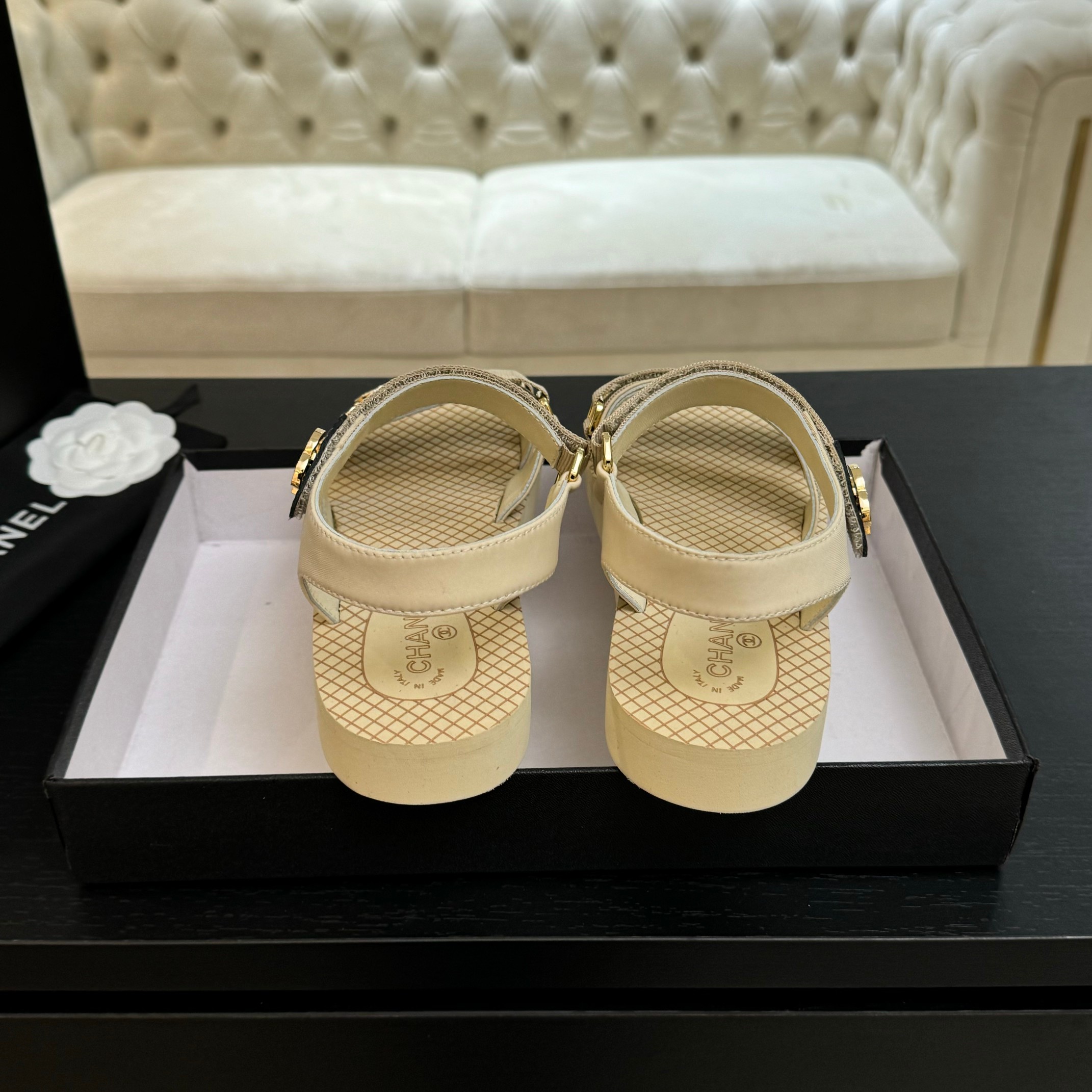 Chanel Women's Beige CC Logo Velcro Strap Sandals Summer Beach Shoes 5 a1744276117112 8670