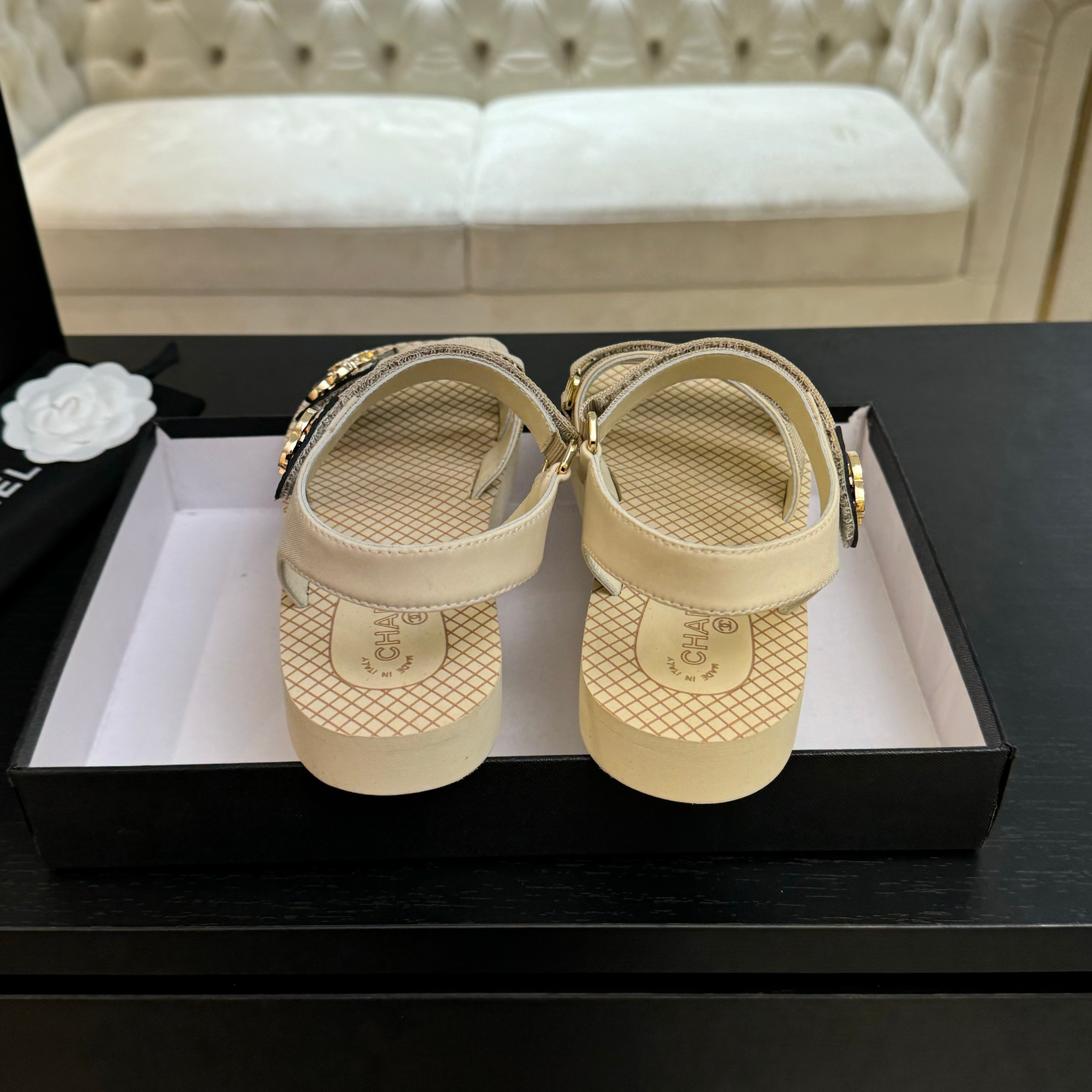 Chanel Women's Beige CC Logo Velcro Strap Sandals Summer Beach Shoes 10 a1744276120256 6033