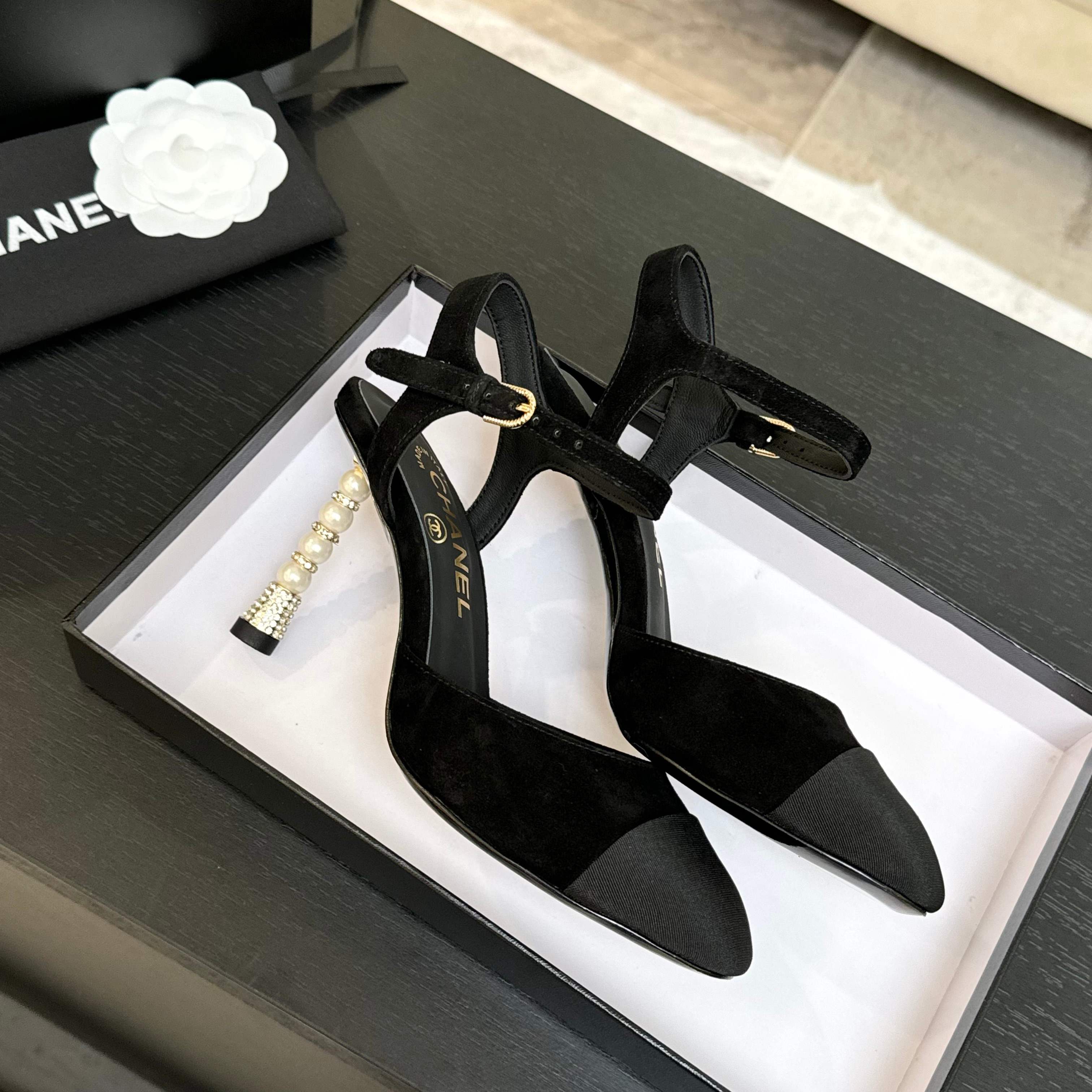 Chanel Women's Elegant Pearl Heeled Sandals - Classic & Versatile 1 Chanel Women's Elegant Pearl Heeled Sandals - Classic & Versatile