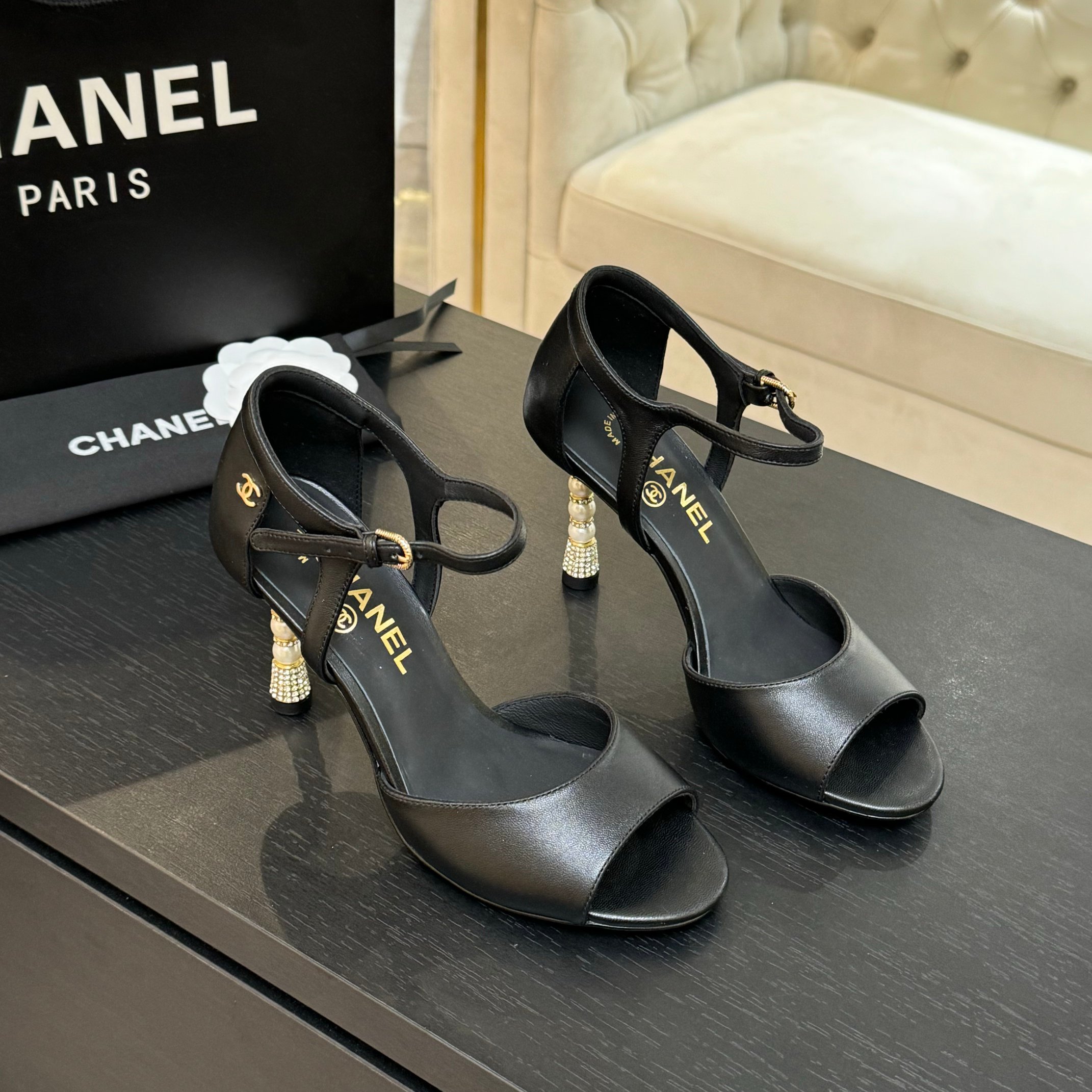 Chanel Pearl Heel Leather Sandals, Classic & Versatile Design 4 a1745832344121 3633