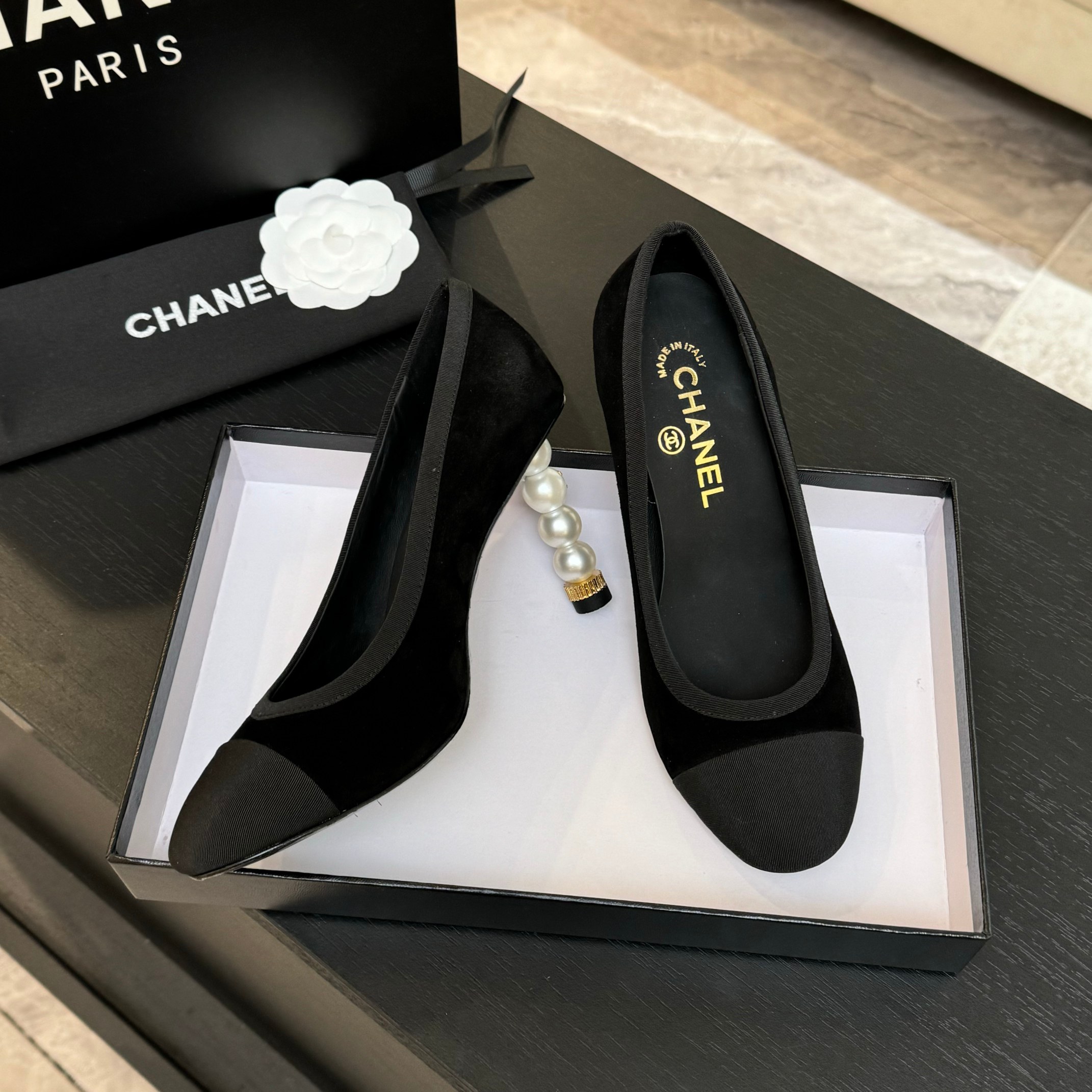 Chanel 25SS Women's Black Suede Pumps with Pearl Heel, Classic and Versatile 3 a1745832464399 2651