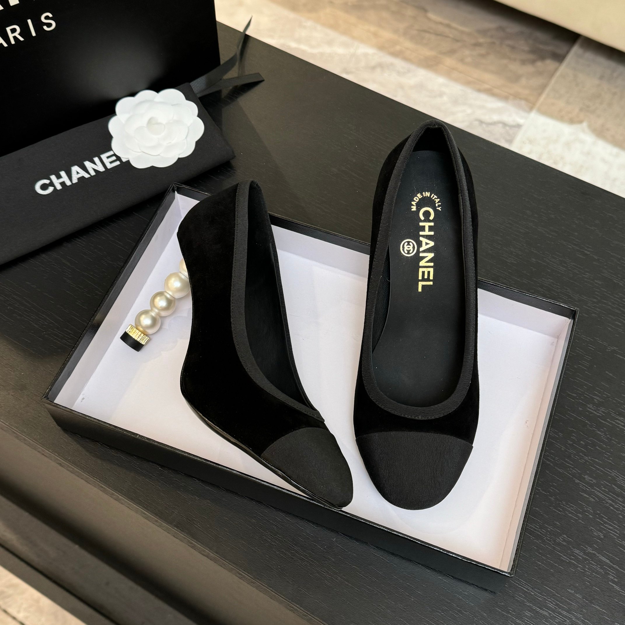 Chanel 25SS Women's Black Suede Pumps with Pearl Heel, Classic and Versatile 6 a1745832476312 6402