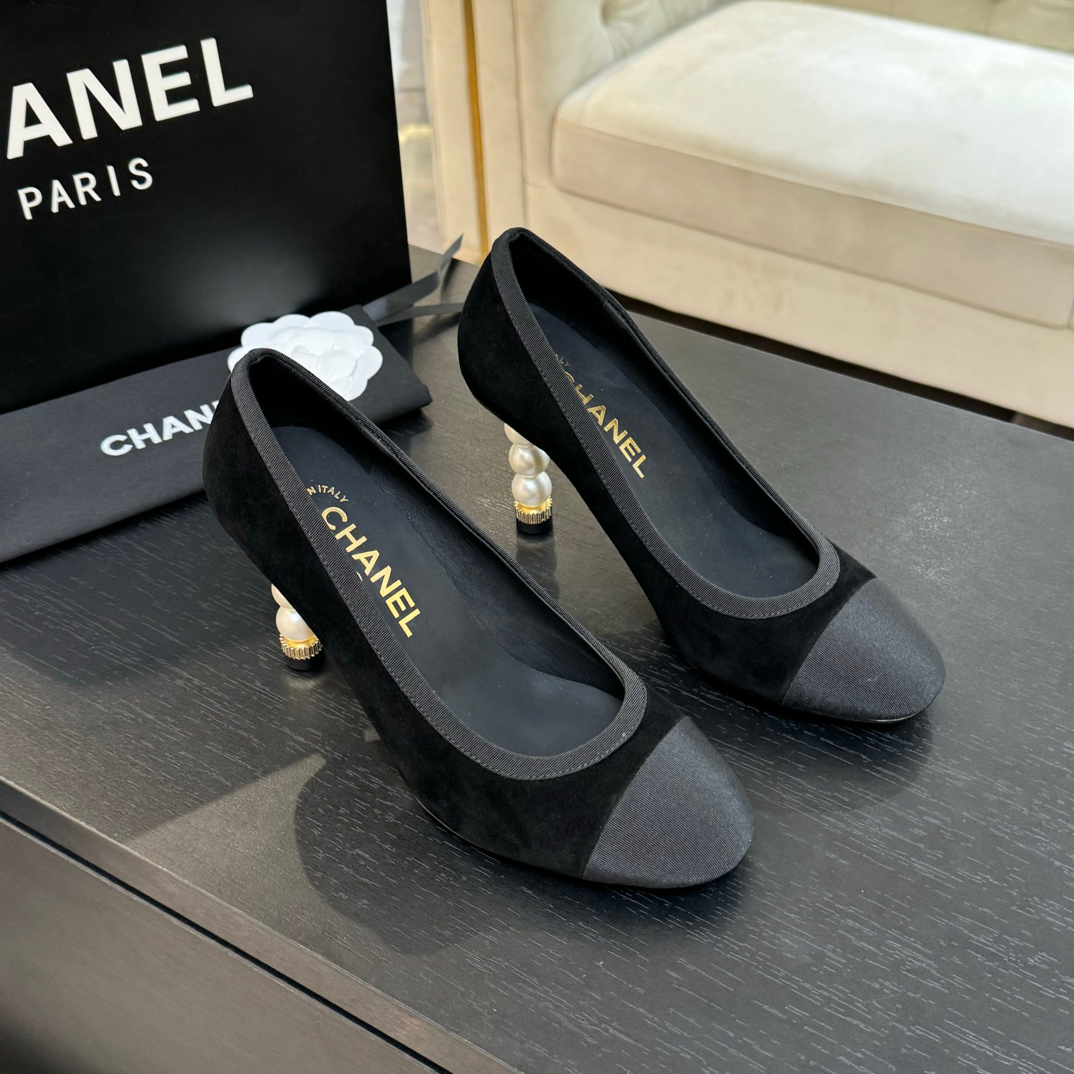 Chanel 25SS Women's Black Suede Pumps with Pearl Heel, Classic and Versatile 5 a1745832476354 3105