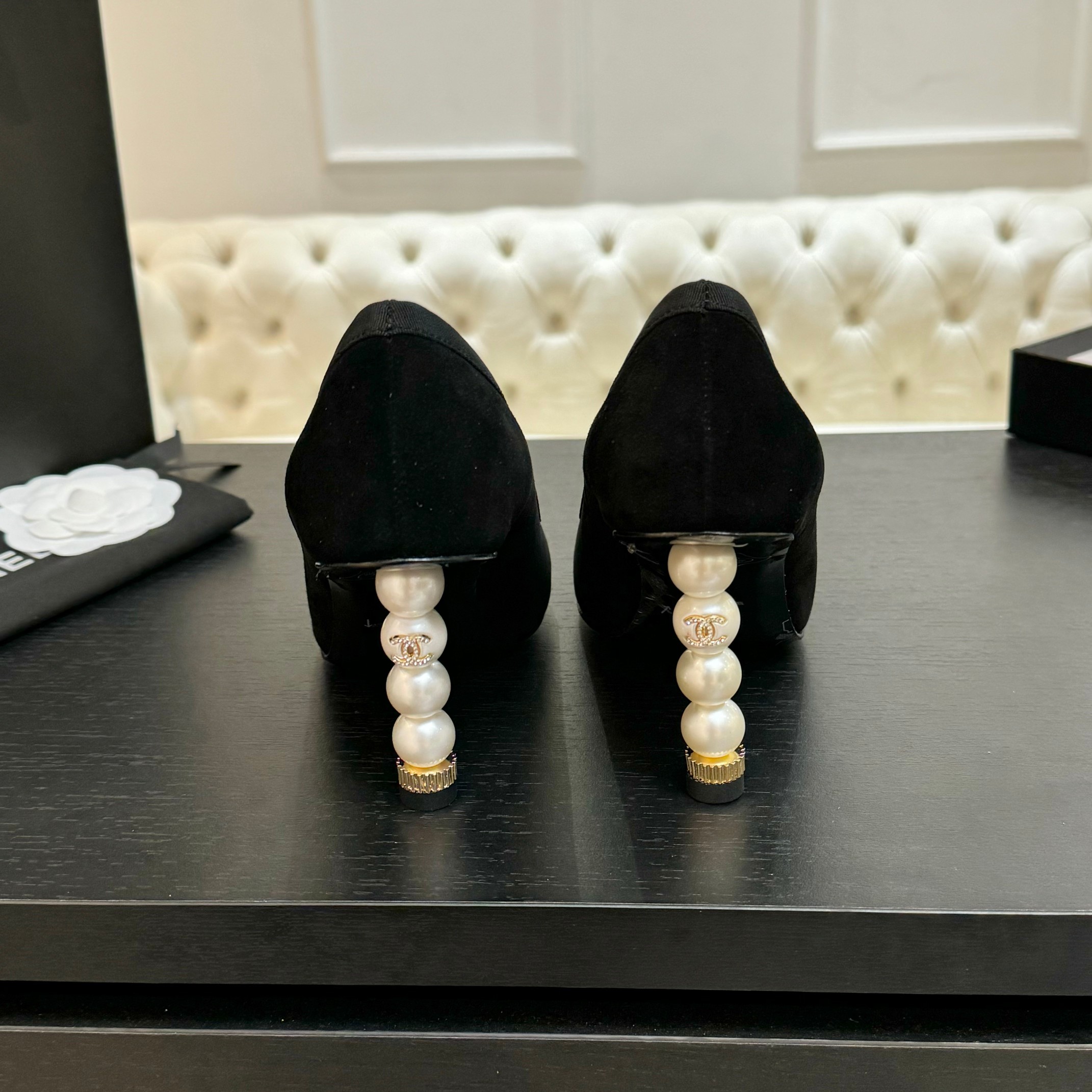 Chanel 25SS Women's Black Suede Pumps with Pearl Heel, Classic and Versatile 10 a1745832478333 7315