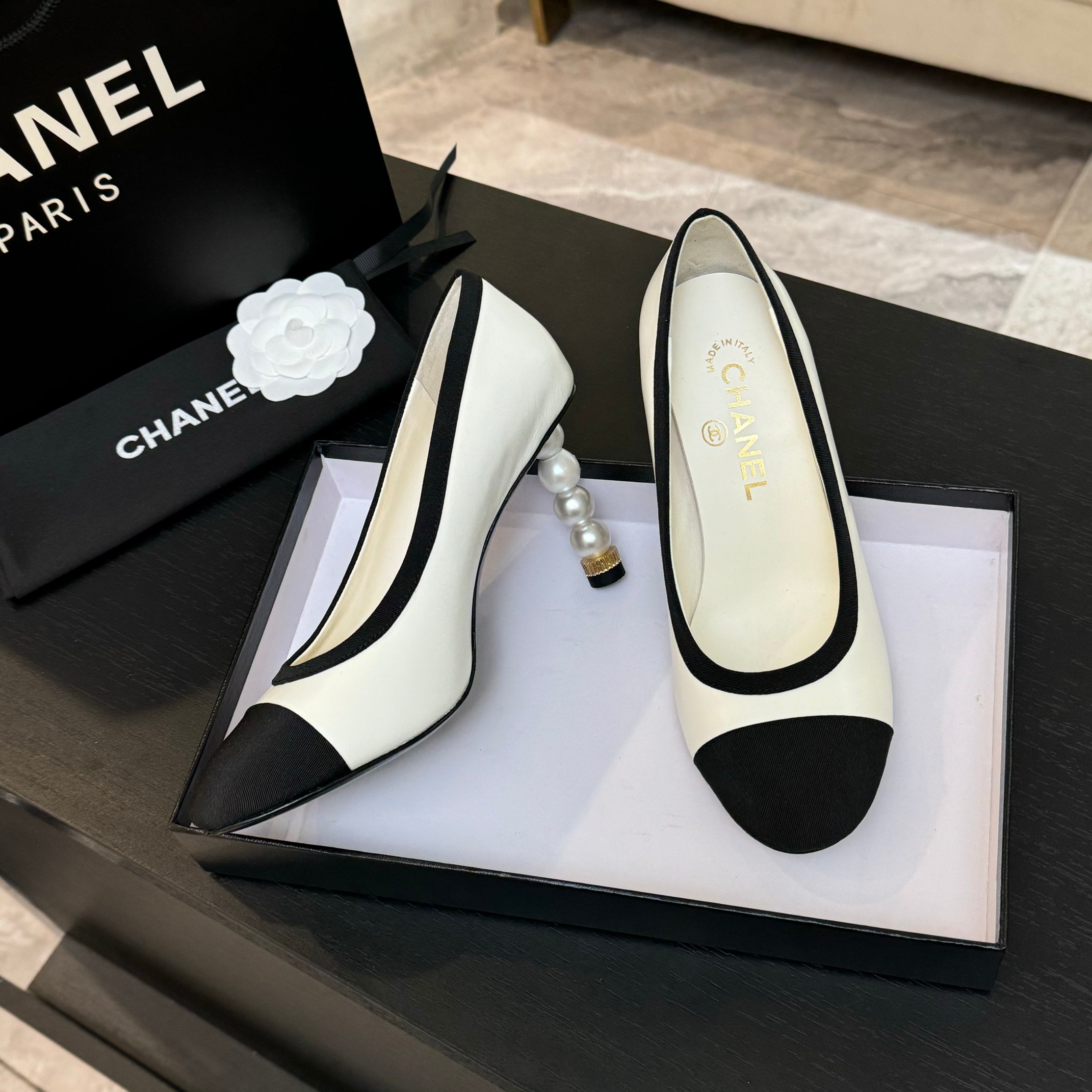 Chanel Women's Pearl Heel High Heels, Classic Pointed-Toe Pumps 6 a1745832495973 8521