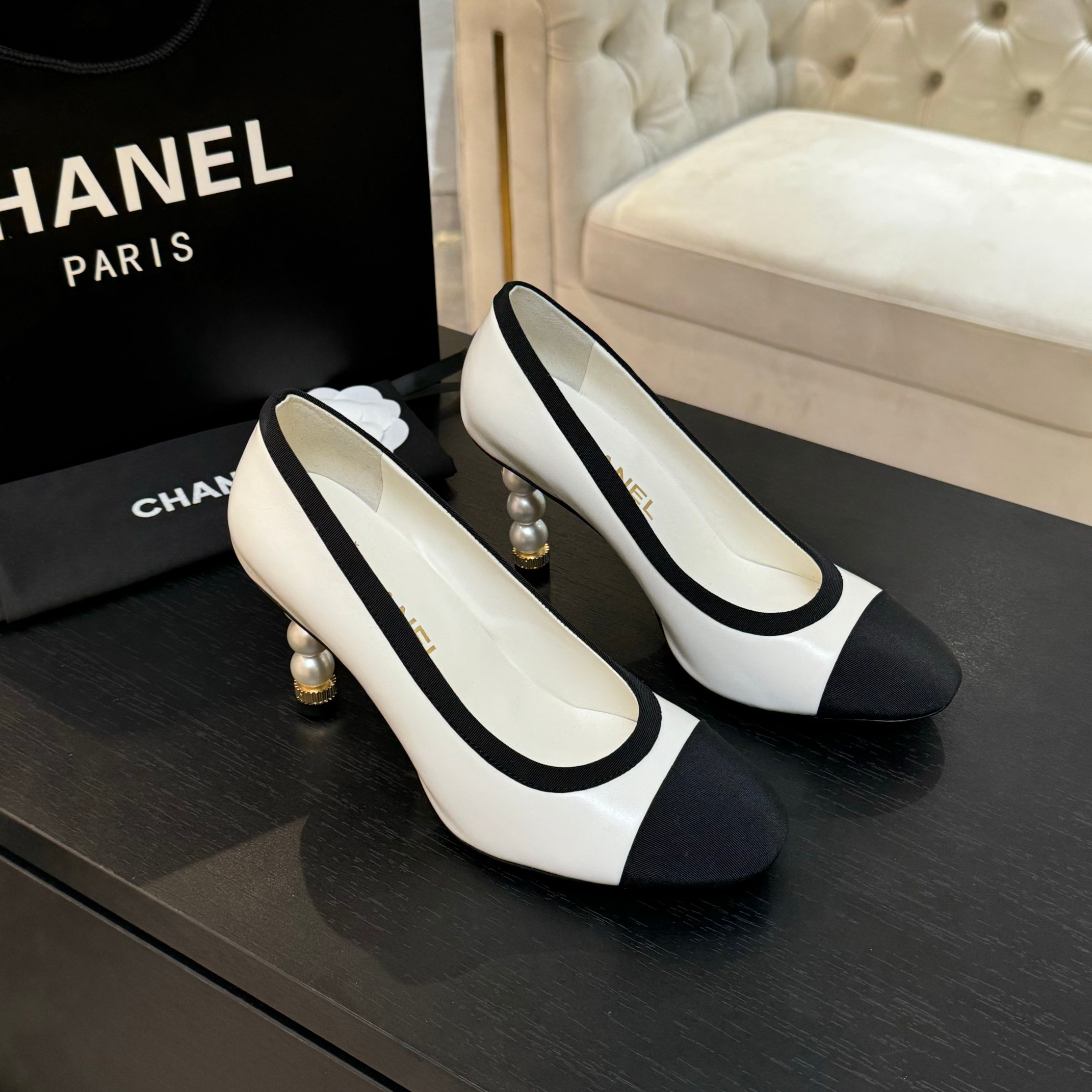 Chanel Women's Pearl Heel High Heels, Classic Pointed-Toe Pumps 4 a1745832496238 0535