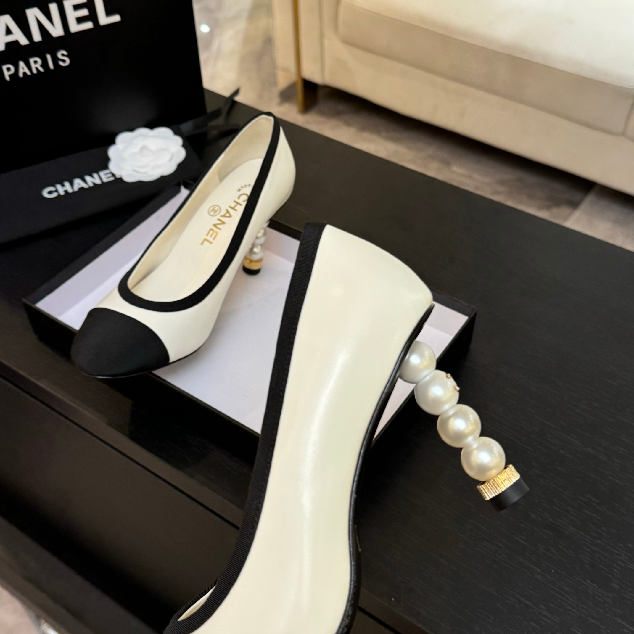 Chanel Women's Pearl Heel High Heels, Classic Pointed-Toe Pumps 9 a1745832497667 1786