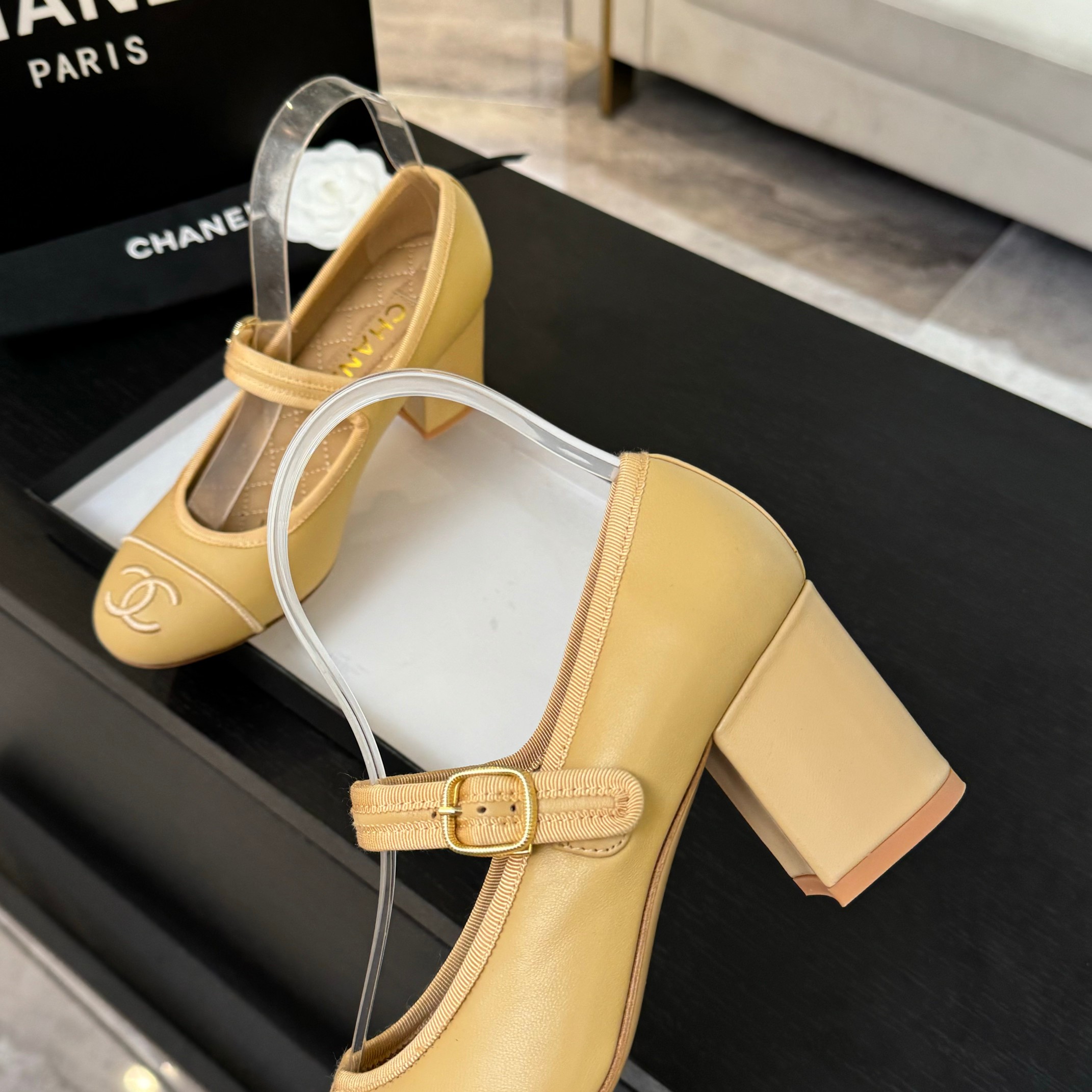 Chanel-Inspired Mary Jane Ballet Pumps - Lambskin & Satin, Leather Sole 6 a1746512148761 0147