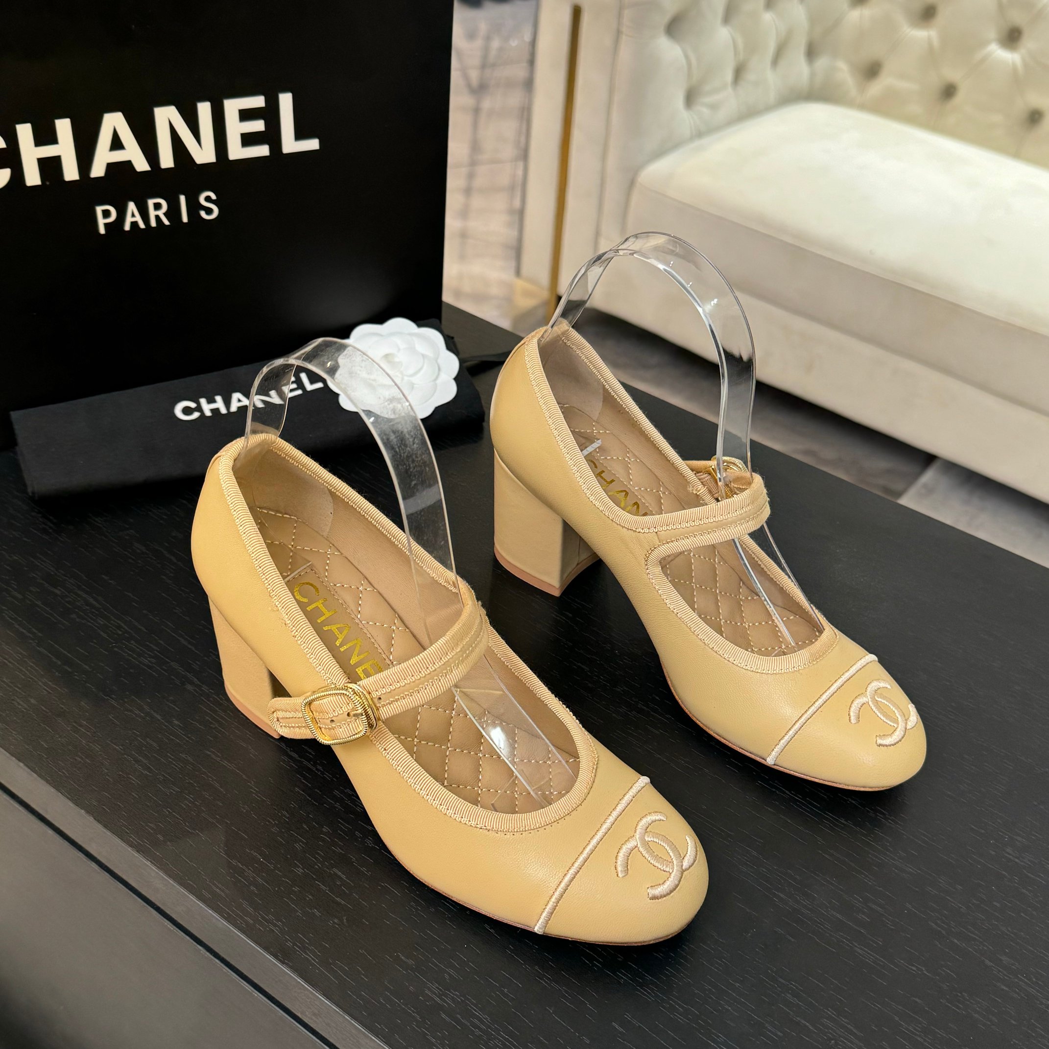 Chanel-Inspired Mary Jane Ballet Pumps - Lambskin & Satin, Leather Sole 2 a1746512148849 8411