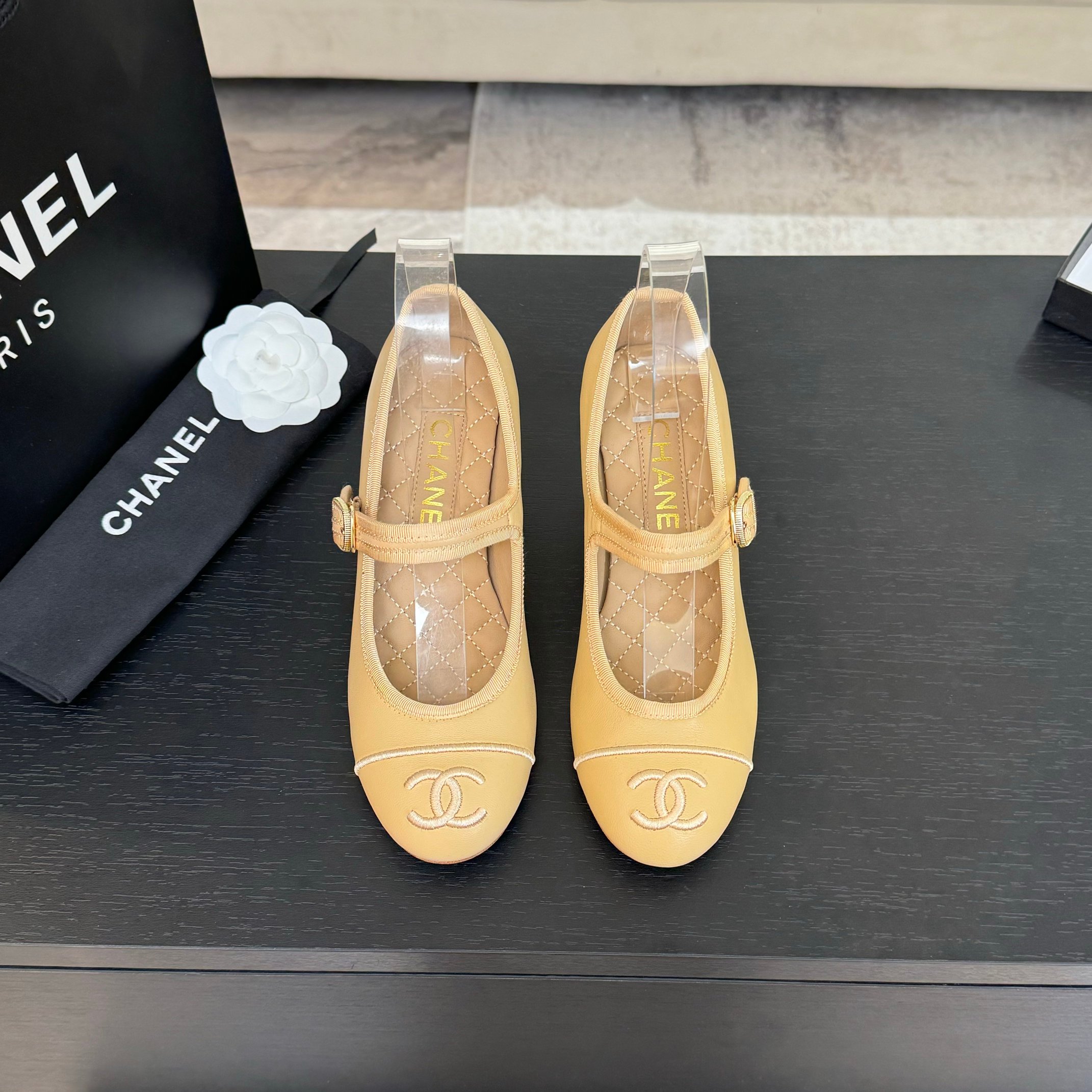 Chanel-Inspired Mary Jane Ballet Pumps - Lambskin & Satin, Leather Sole 3 a1746512149202 8783