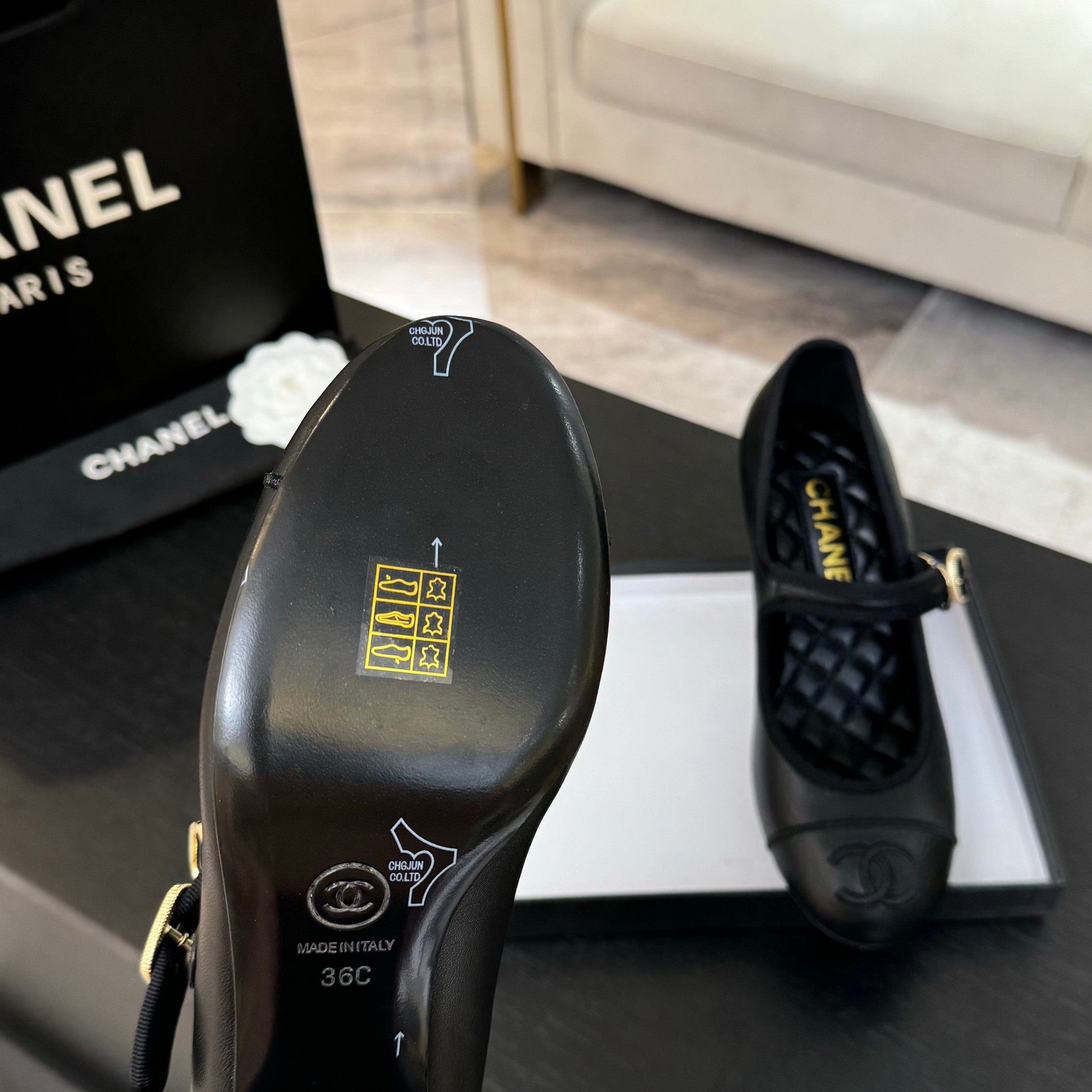 Chanel Mary Jane Ballet Pumps Lambskin & Grosgrain Black Shoes 5 a1746512184628 4528