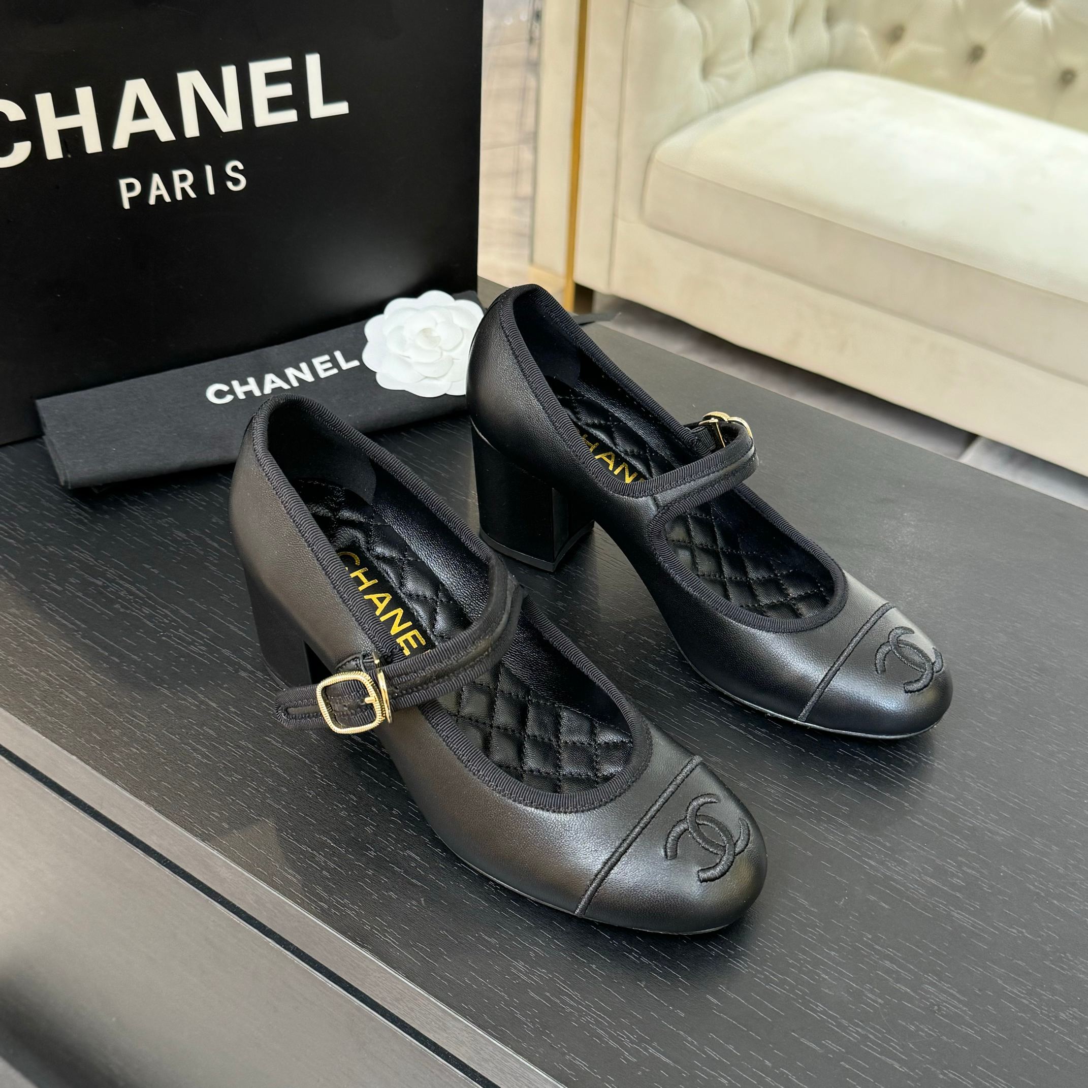 Chanel Mary Jane Ballet Pumps Lambskin & Grosgrain Black Shoes 2 a1746512184785 2631