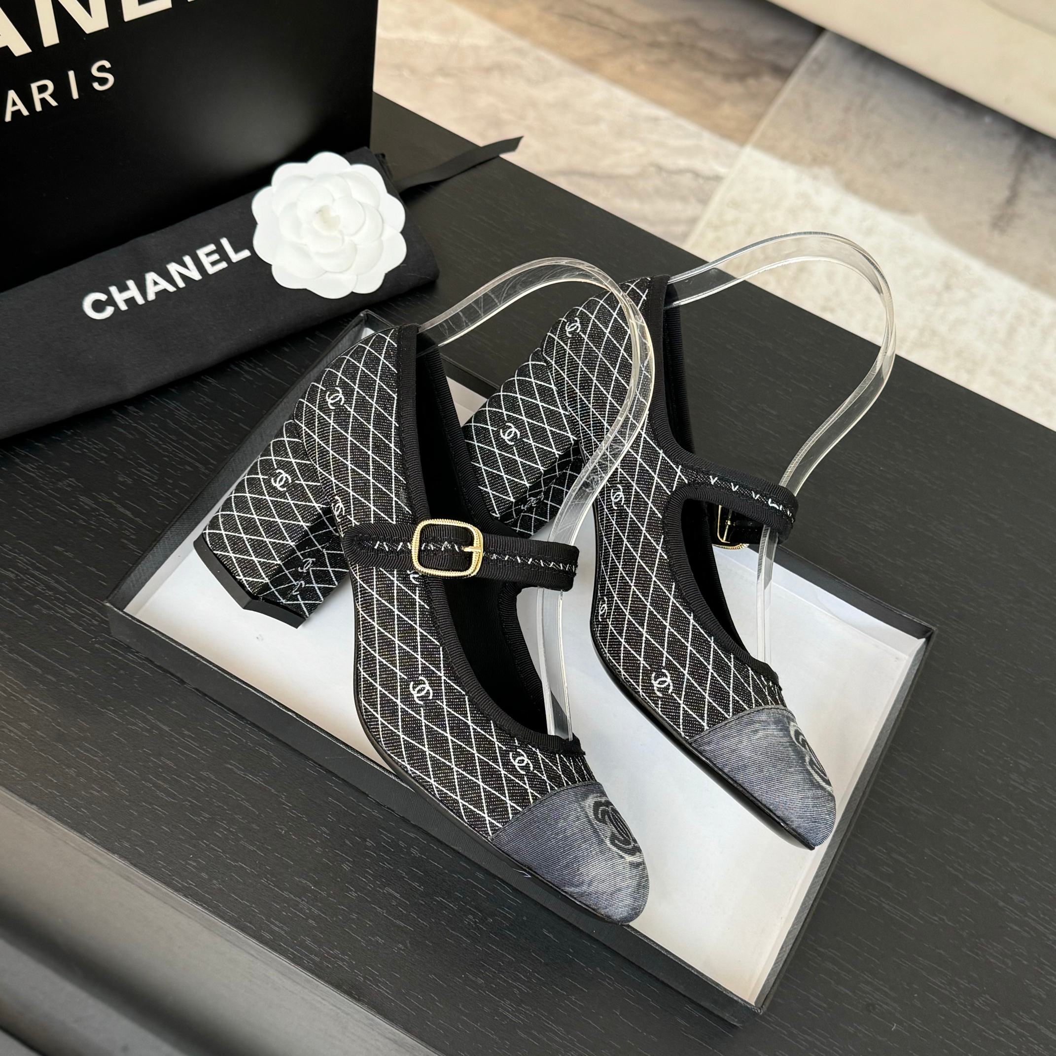 Chanel Women's Mary Jane Heeled Ballet Shoes Lambskin & Satin 8 a1746512229705 8462