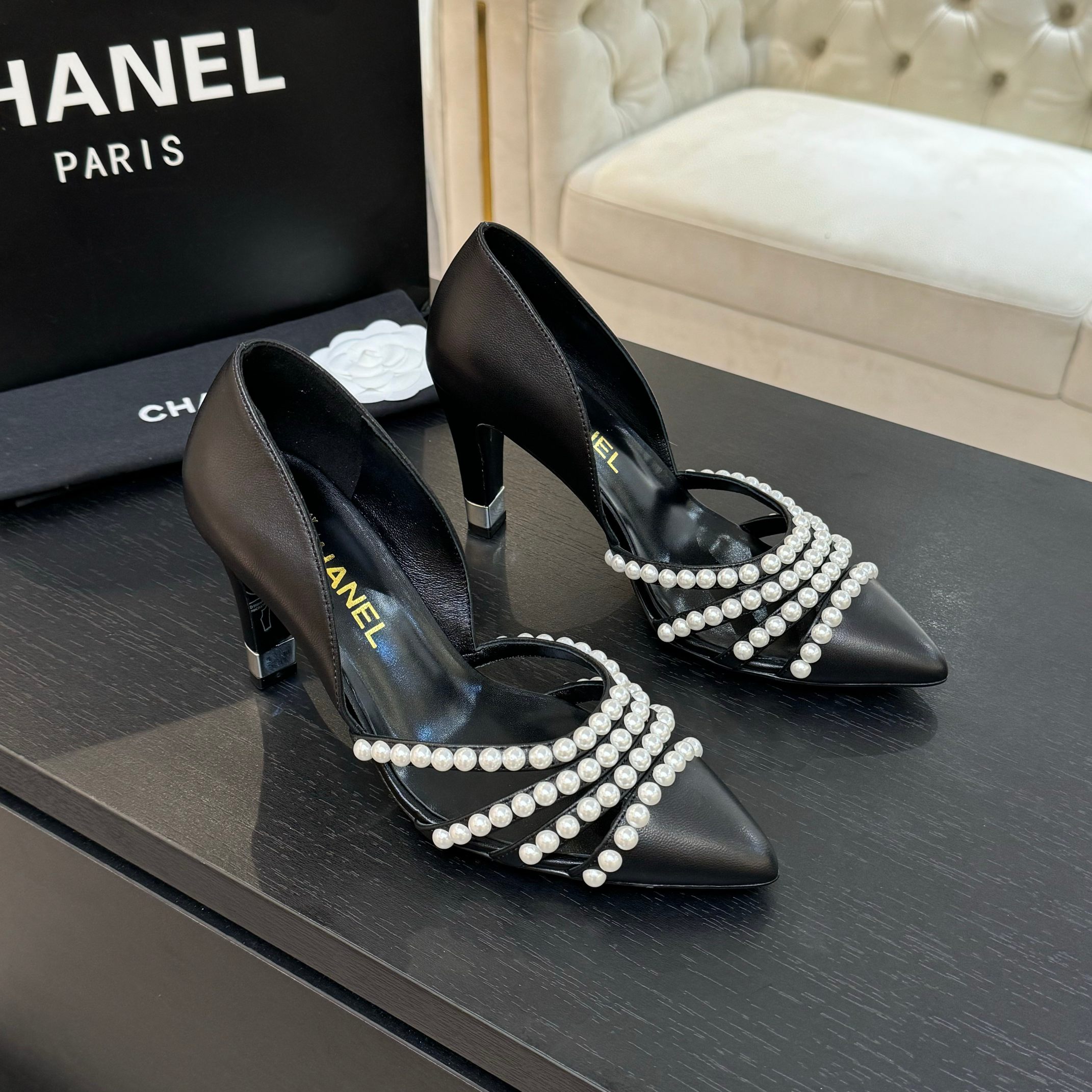 Chanel 25P Spring/Summer Pearl Heel High Heel Slippers - Elegant & Chic 2 a1746608156960 0455