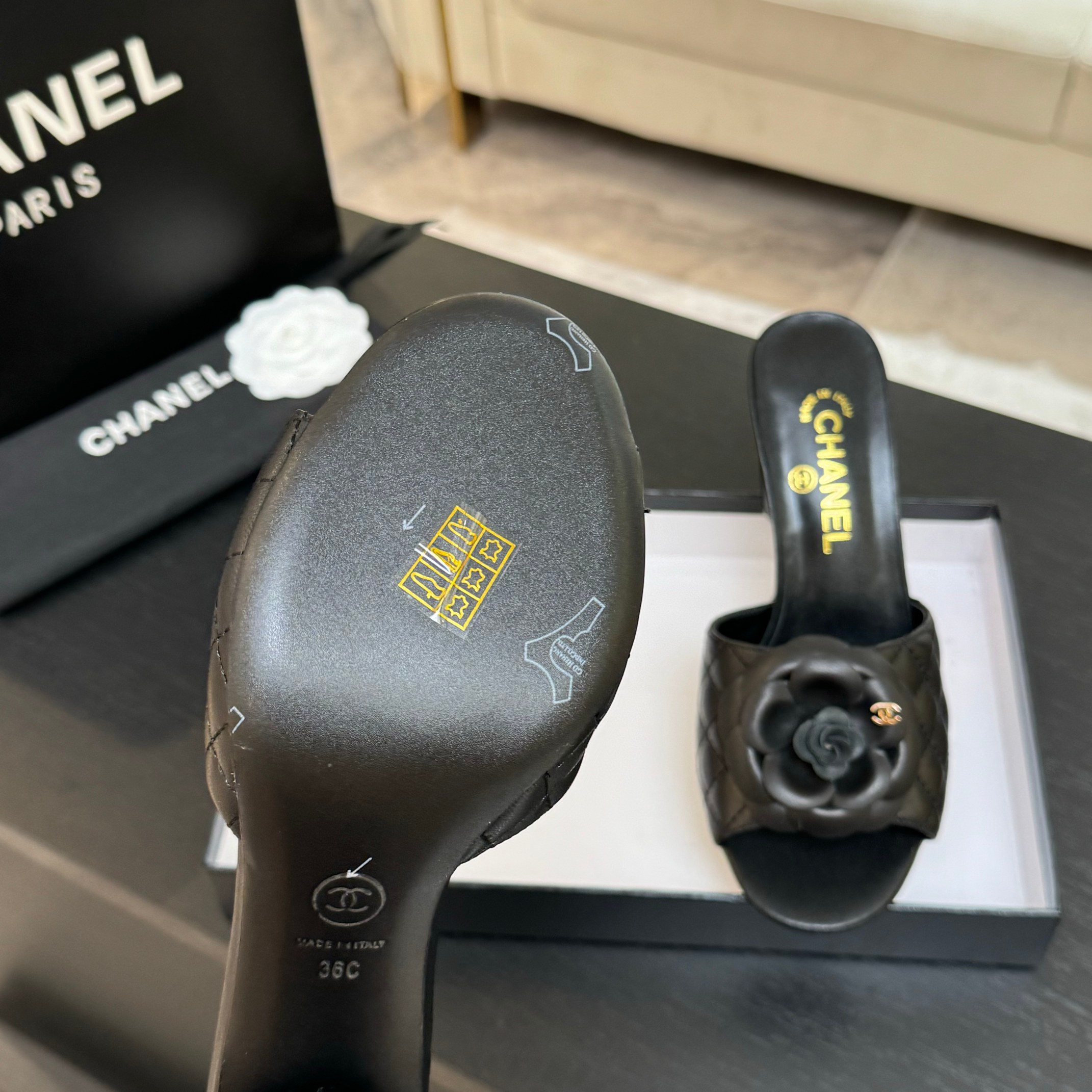 Chanel Camellia High Heel Sandals - Elegant Women's Heeled Mules 8 a1746697874659 0621