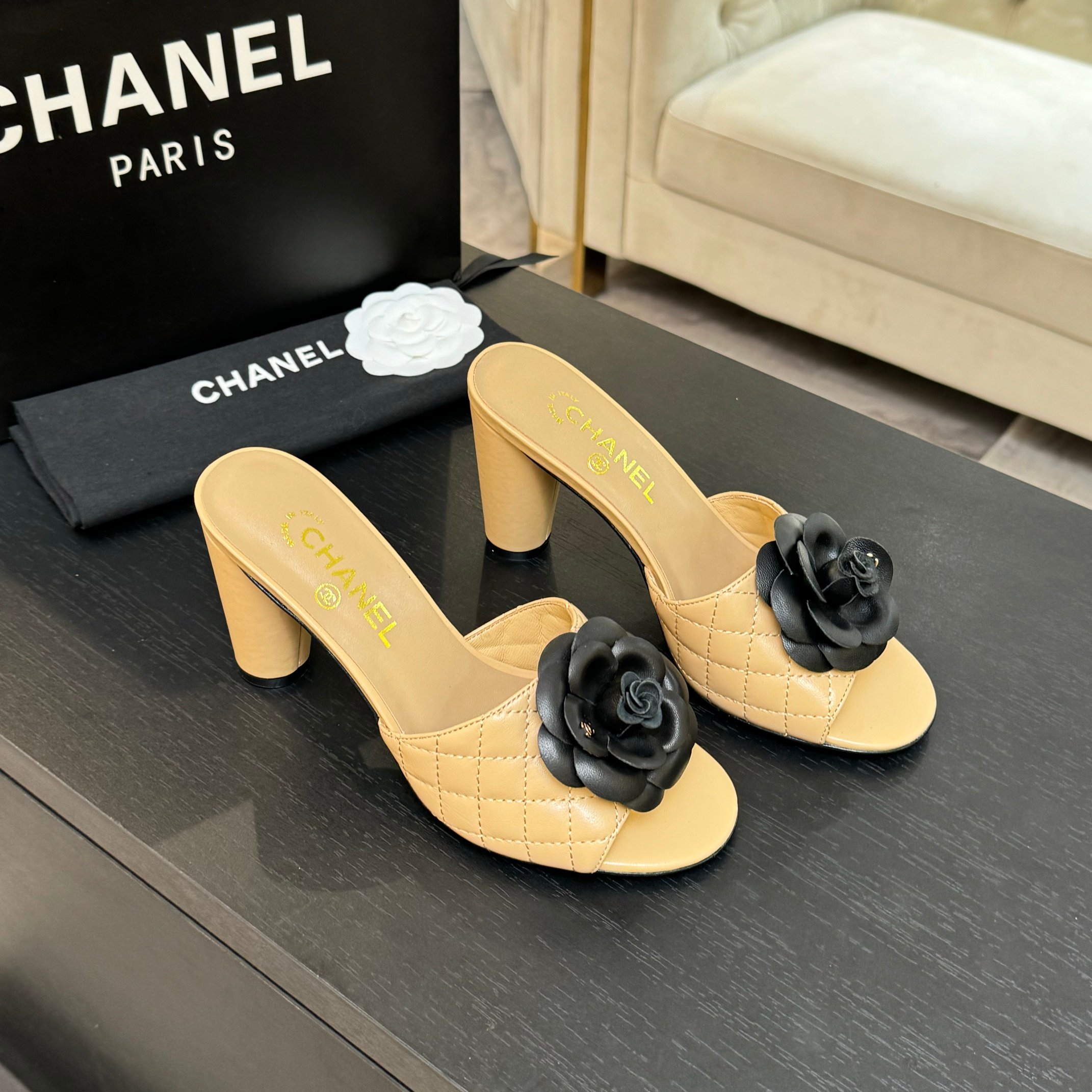 Chanel Camellia High Heel Sandals - Elegant Leather Mules for Women 3 a1746697912231 0426