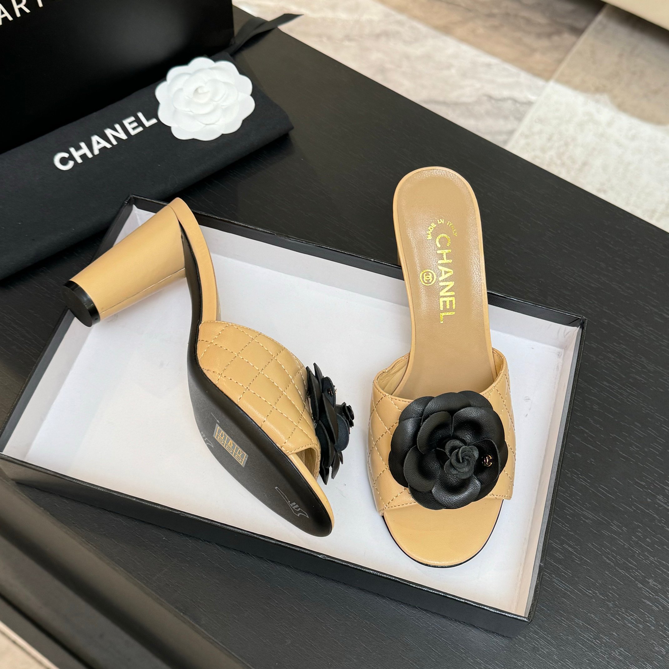 Chanel Camellia High Heel Sandals - Elegant Leather Mules for Women 2 a1746697914216 7228