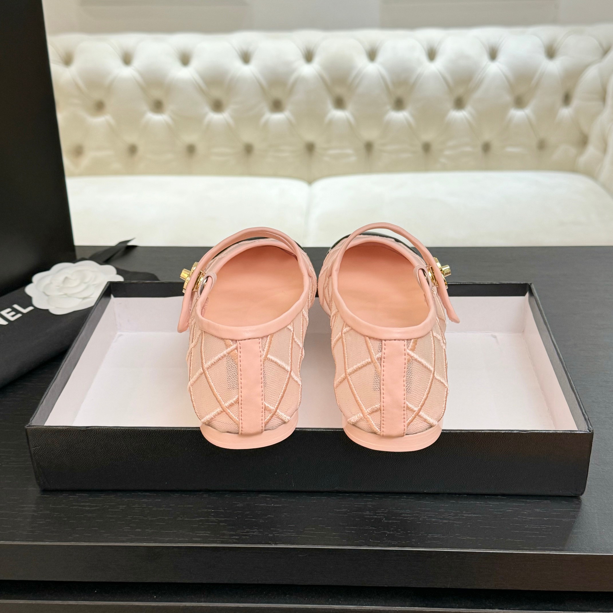 Chanel Women's Pink & Black Mesh Mary Jane Ballet Flats Shoes 4 a1746865622984 7558