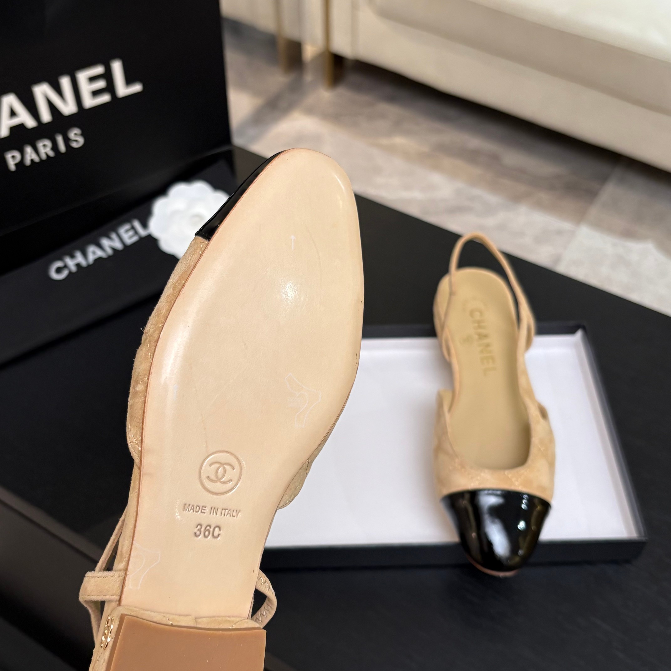 Chanel Denim Slingback Flats