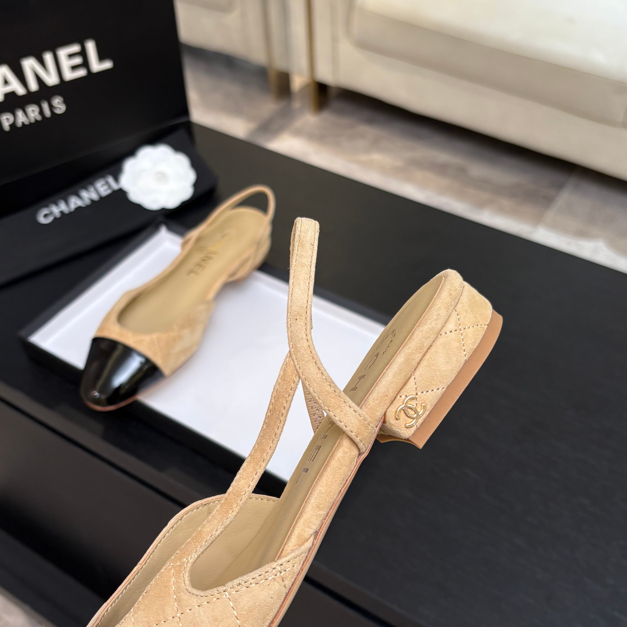 Chanel Denim Slingback Flats