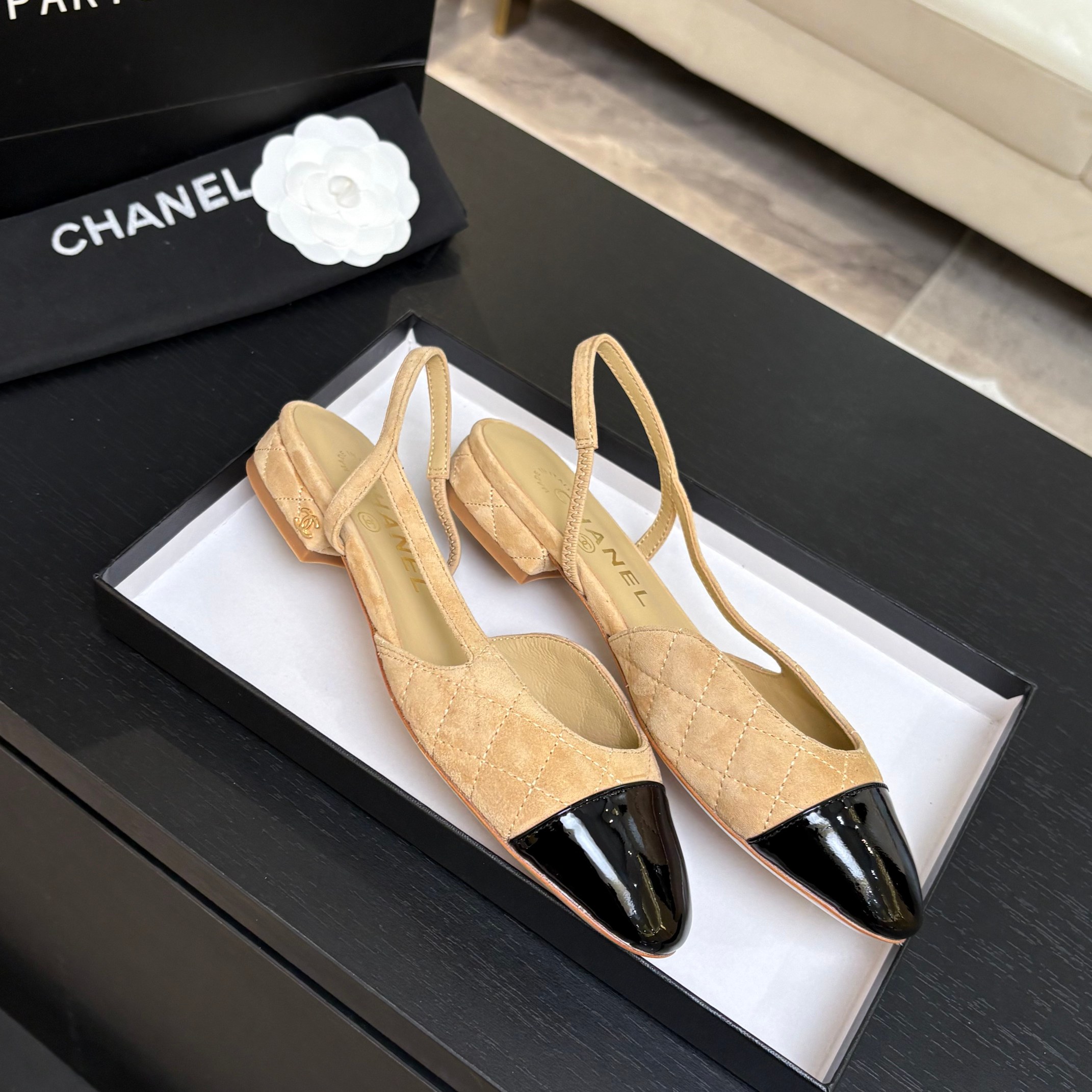Chanel Denim Slingback Flats