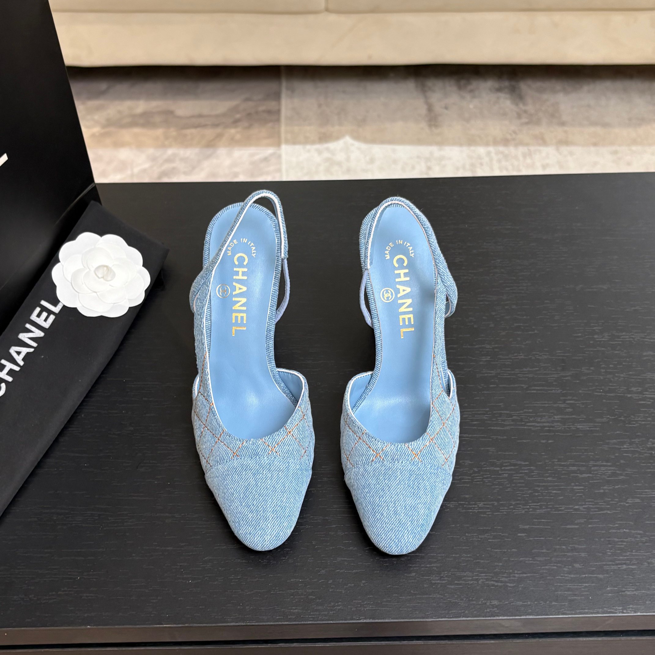 Chanel Denim Slingback Flats
