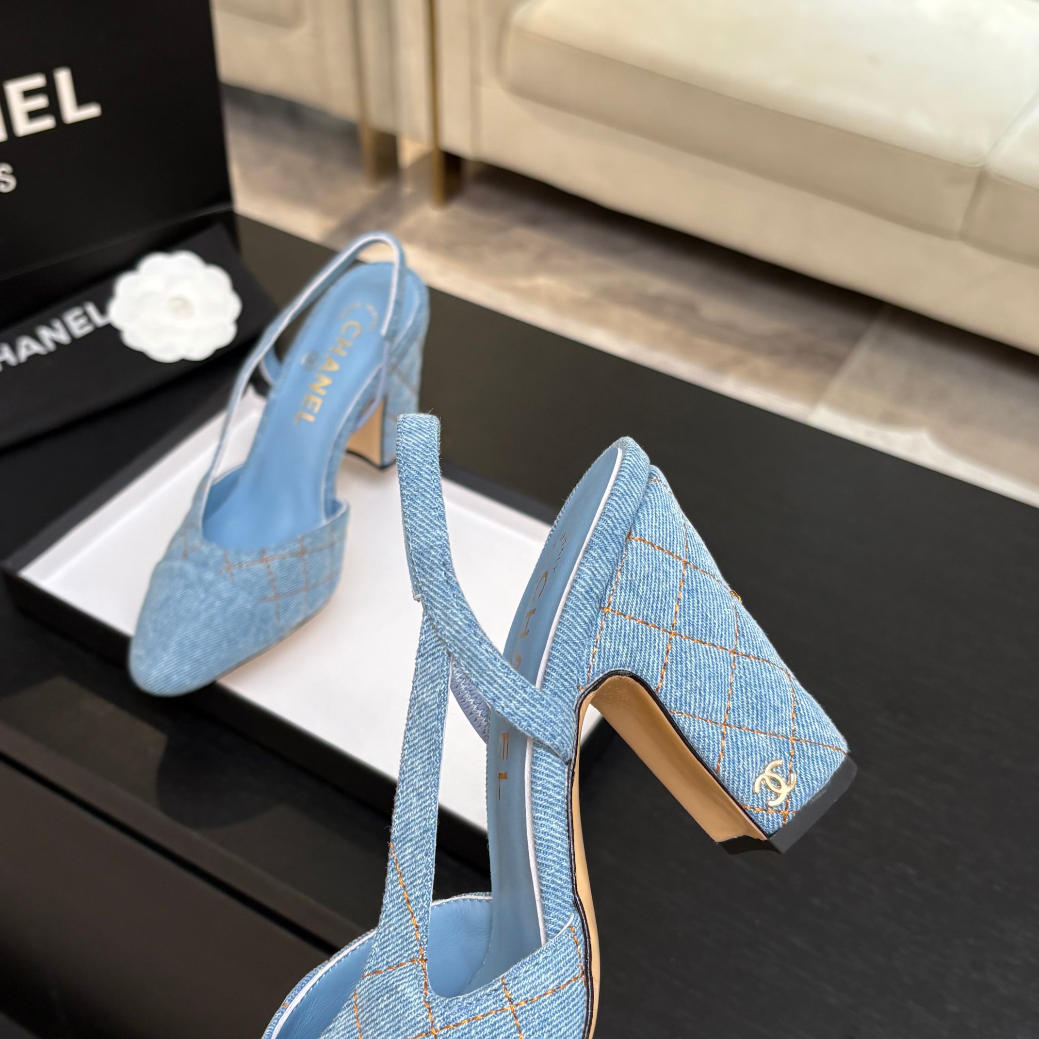 Chanel Denim Slingback Flats