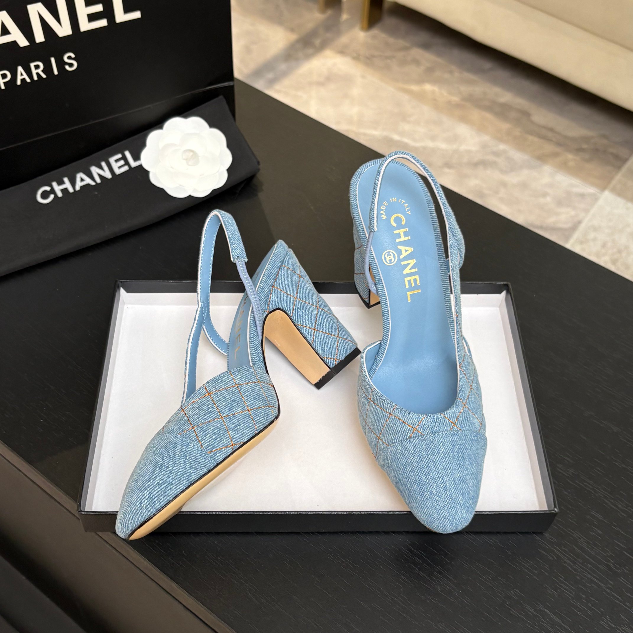 Chanel Denim Slingback Flats