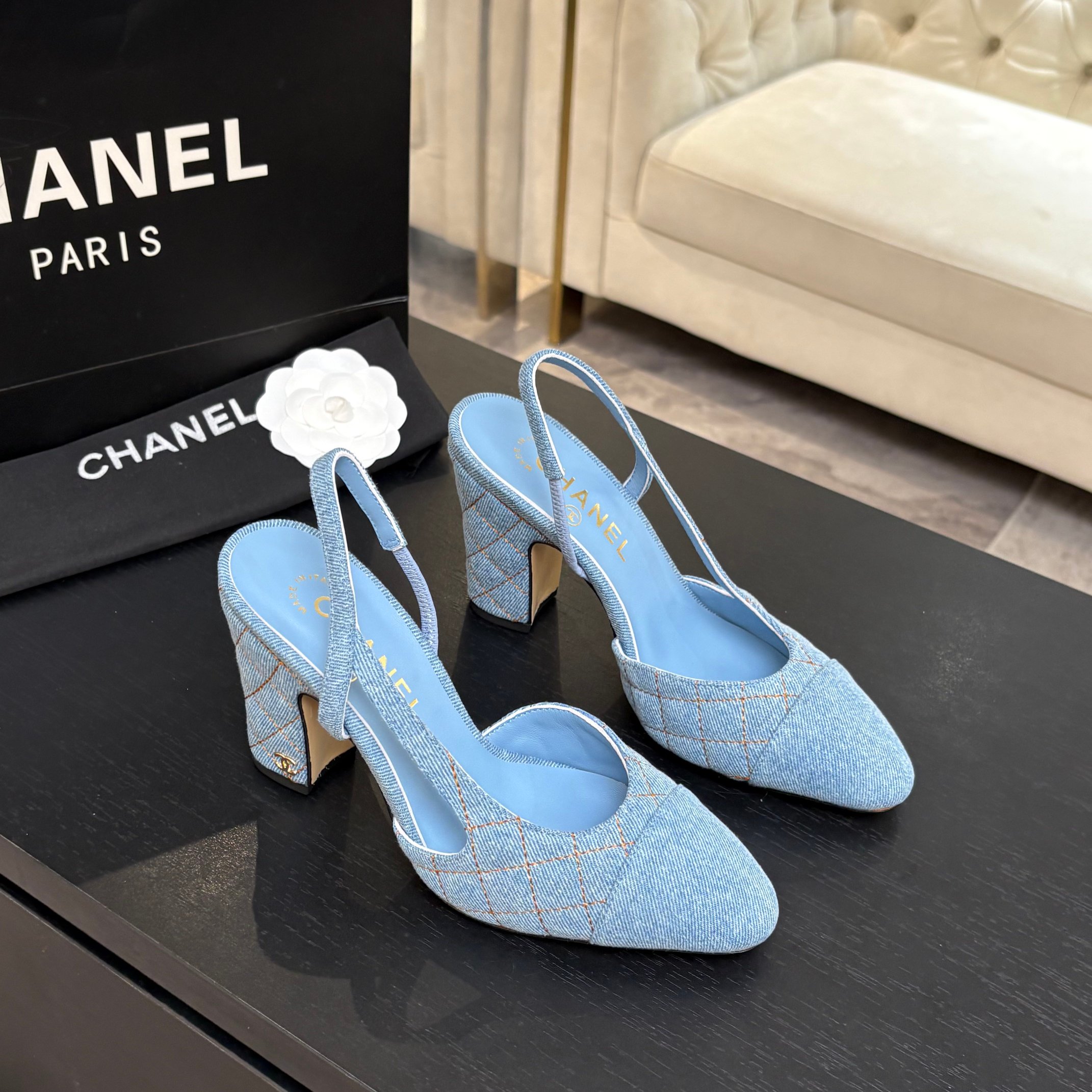 Chanel Denim Slingback Flats