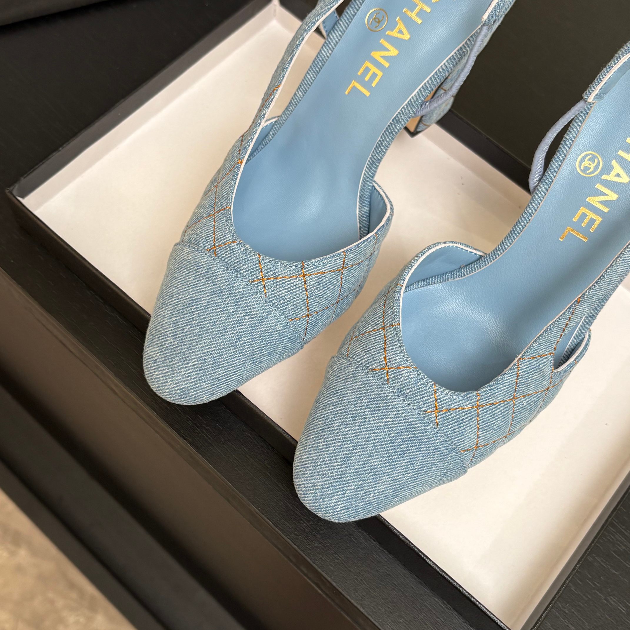 Chanel Denim Slingback Flats