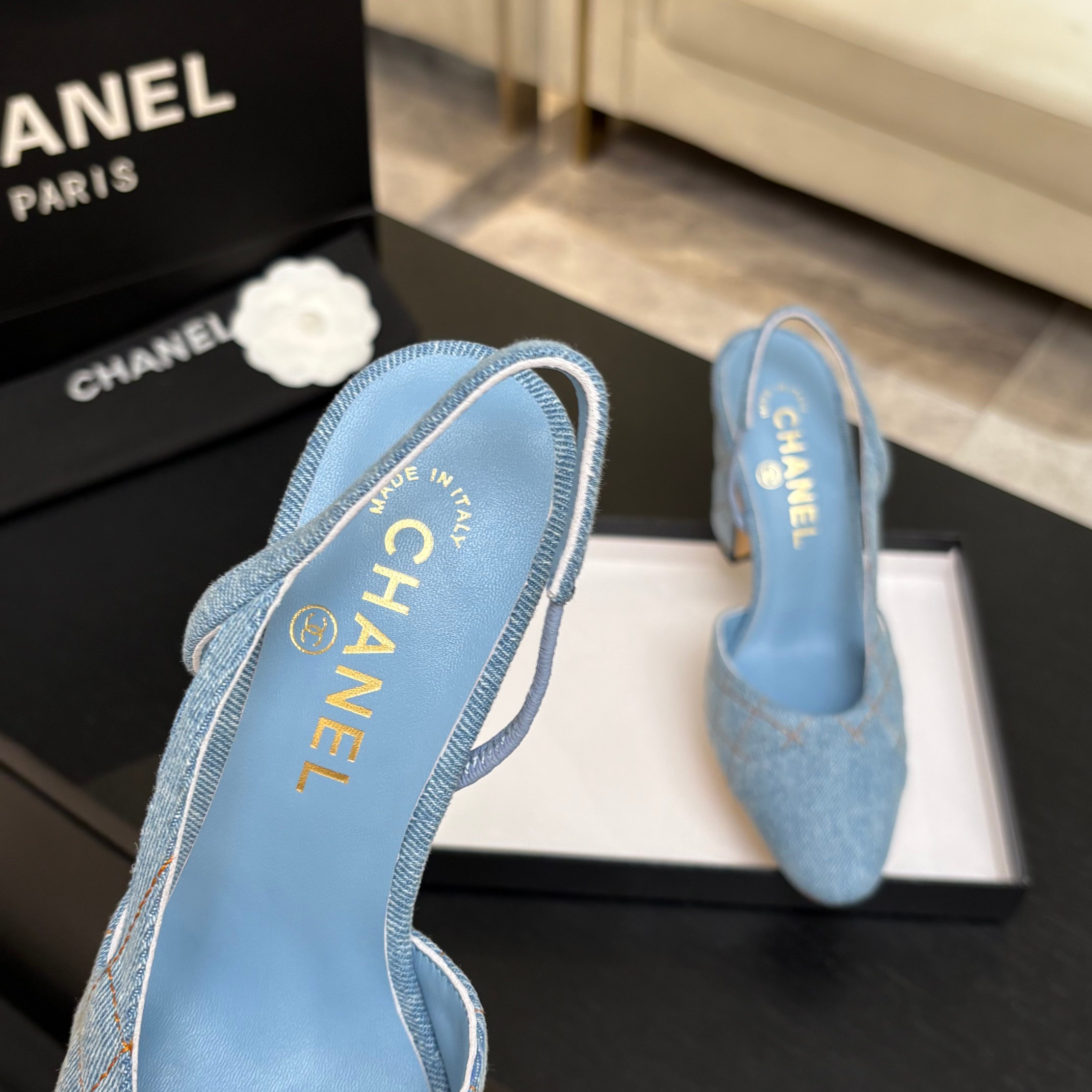 Chanel Denim Slingback Flats