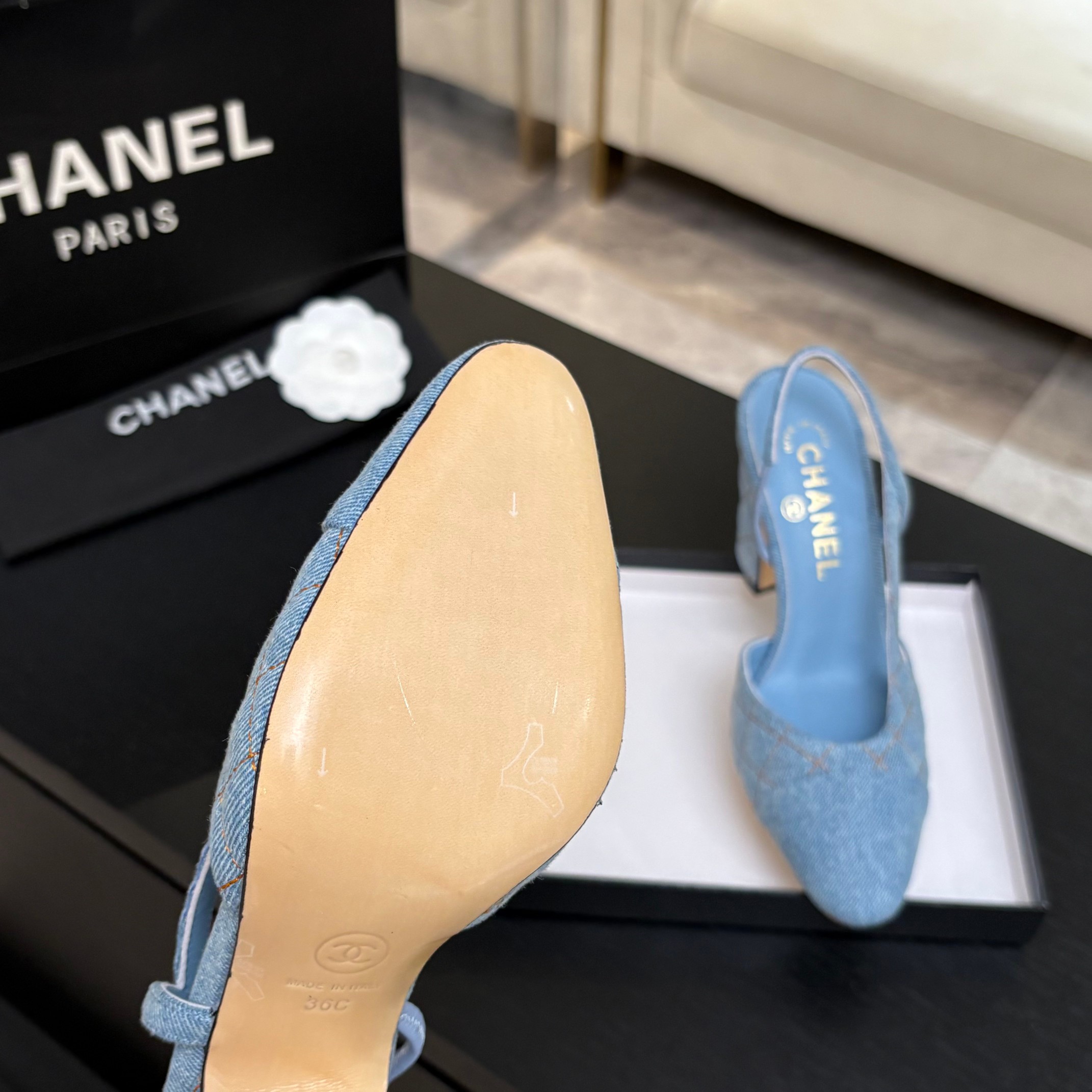 Chanel Denim Slingback Flats
