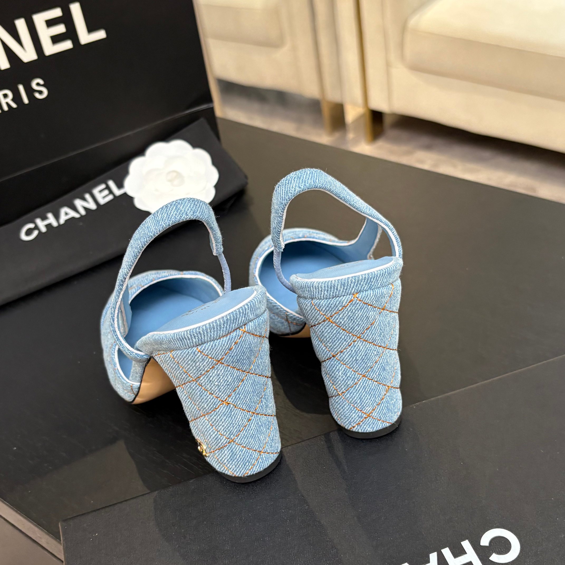 Chanel Denim Slingback Flats