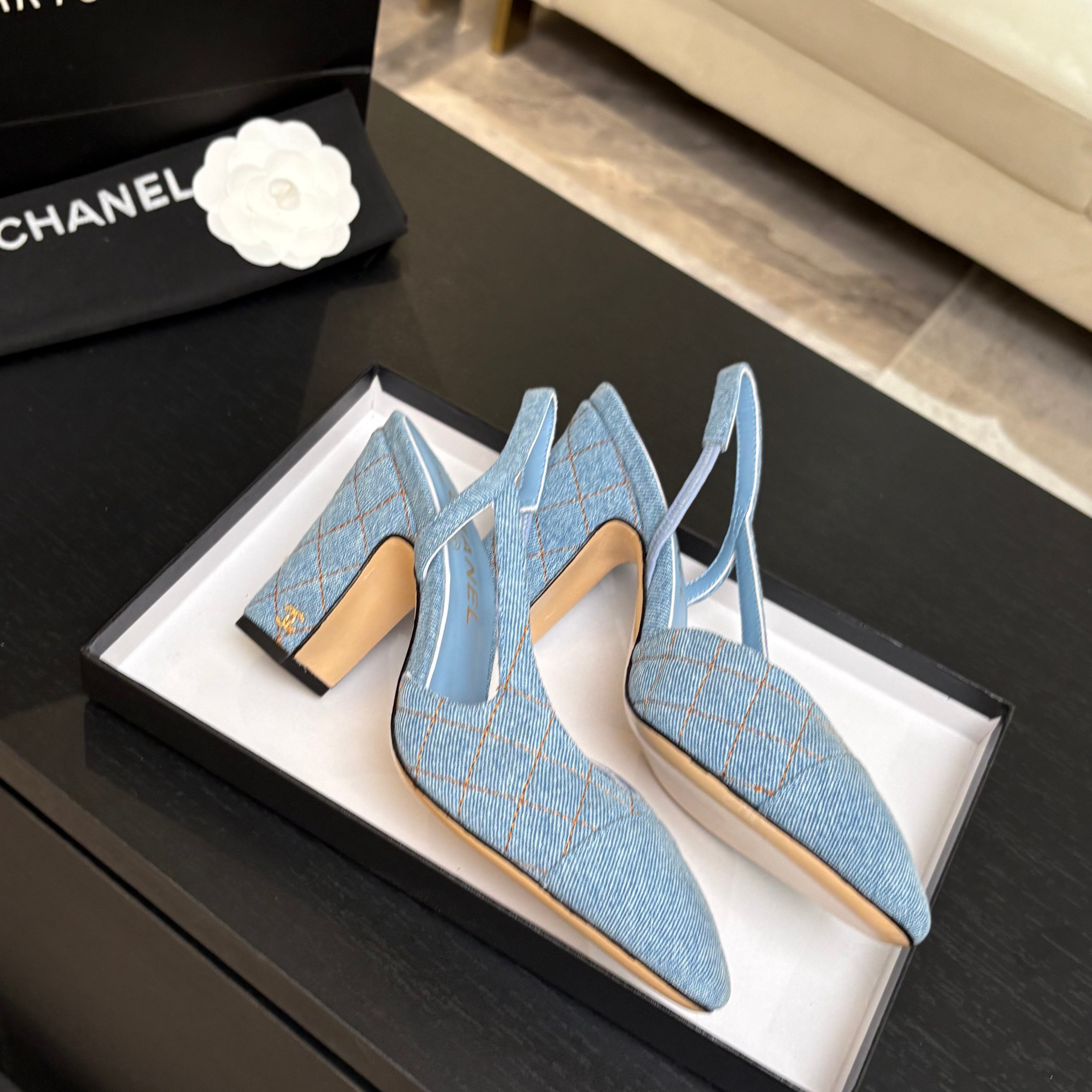 Chanel Denim Slingback Flats