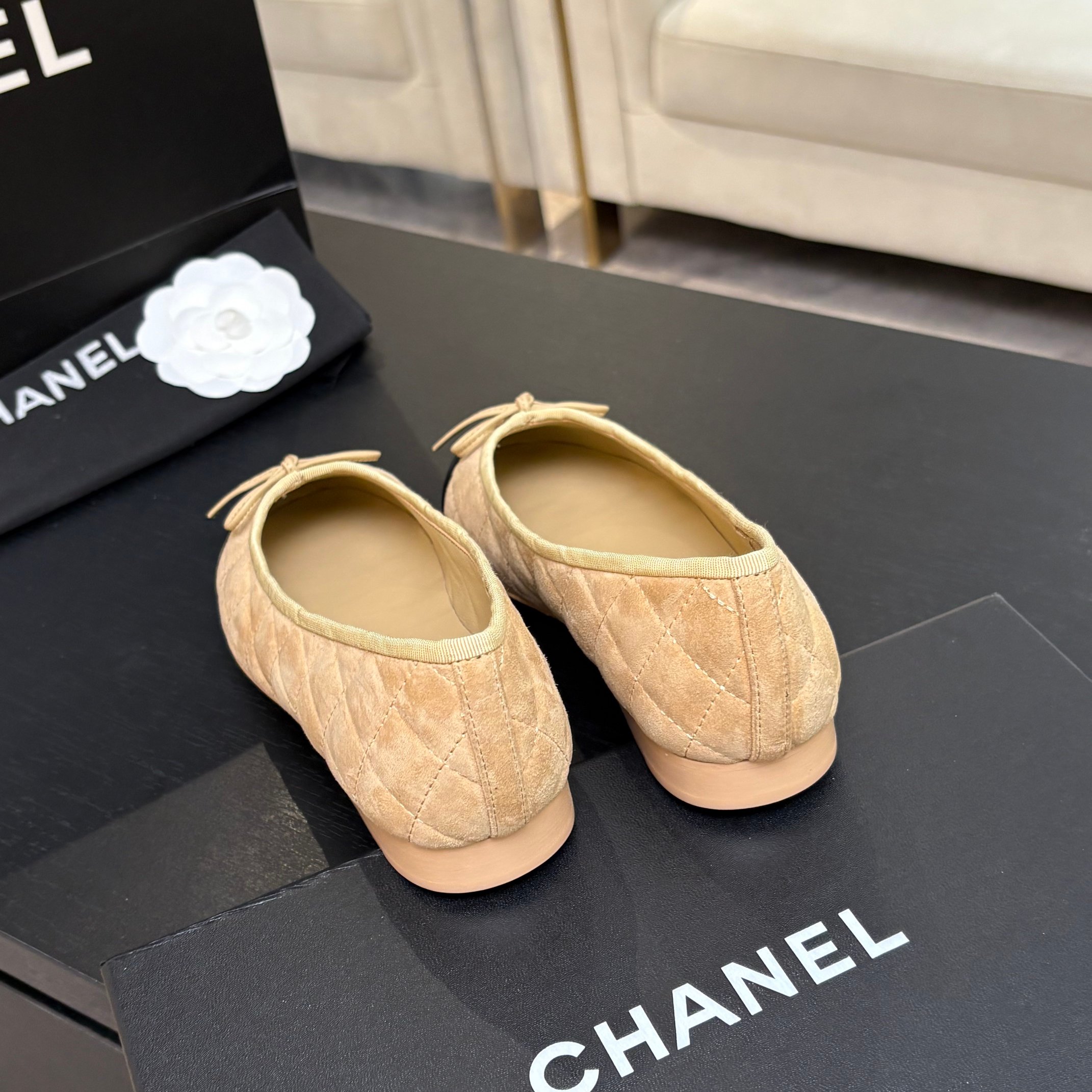 Chanel Quilted Cap-Toe Ballet Flats