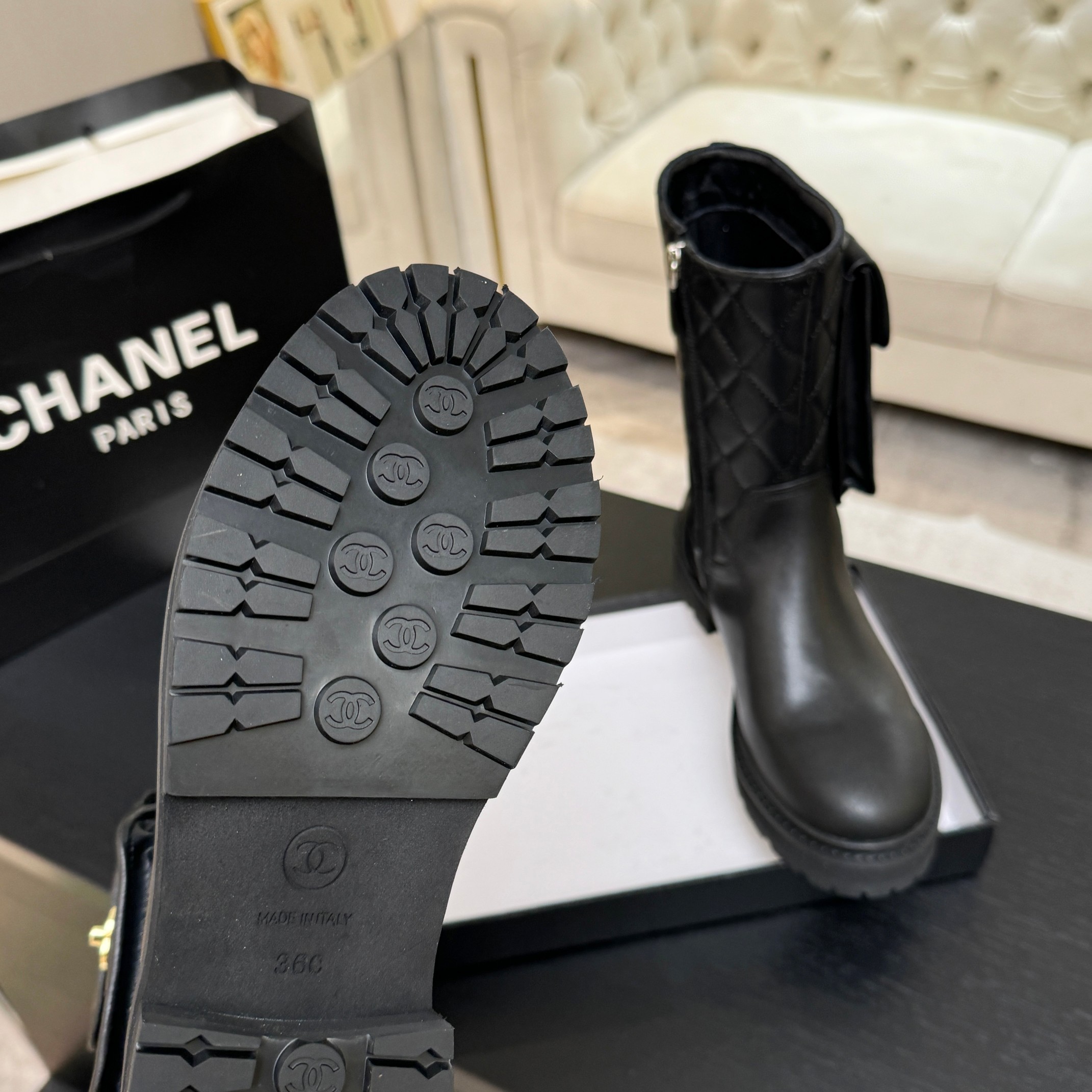 Chanel Black Leather Pocket Combat Boots