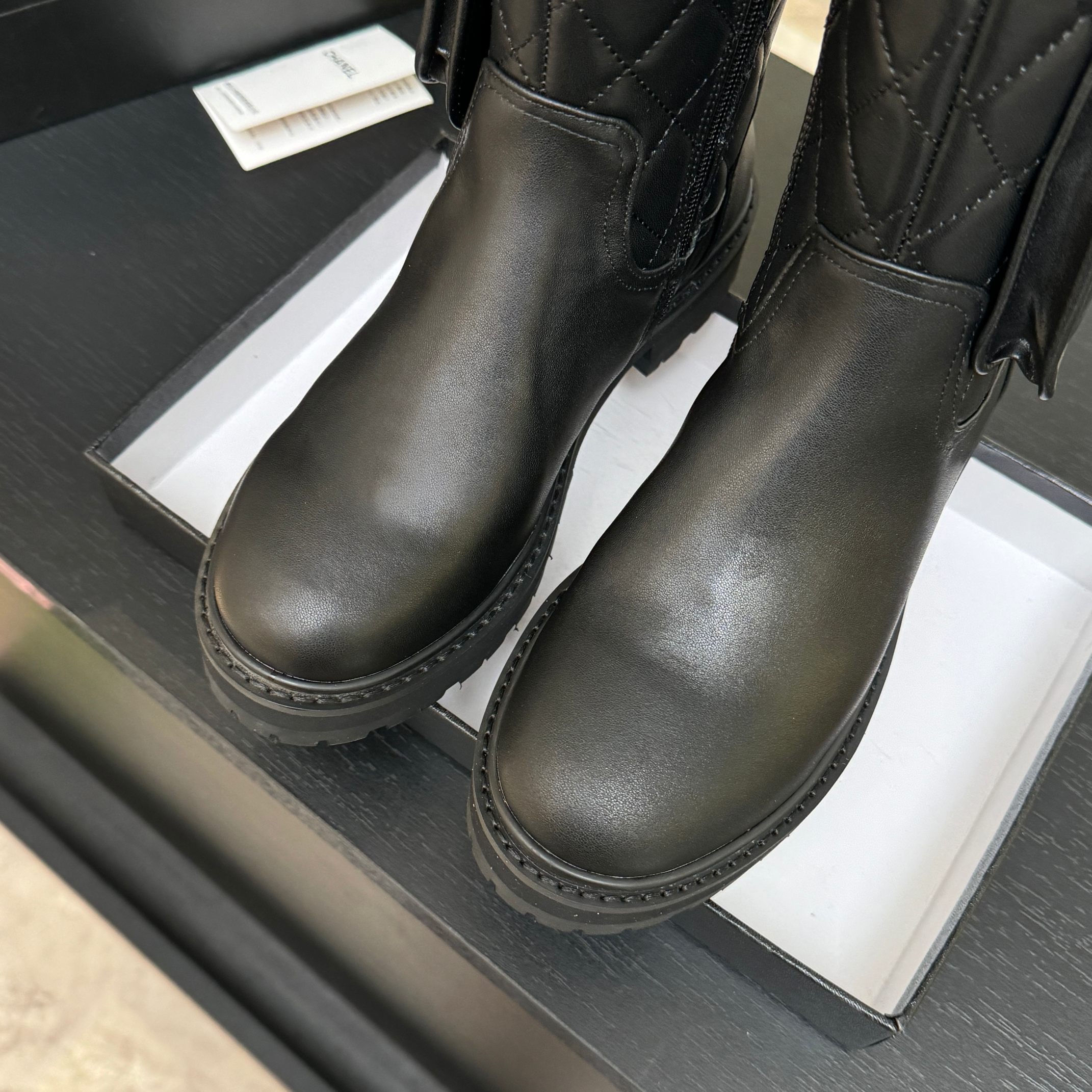 Chanel Black Leather Pocket Combat Boots