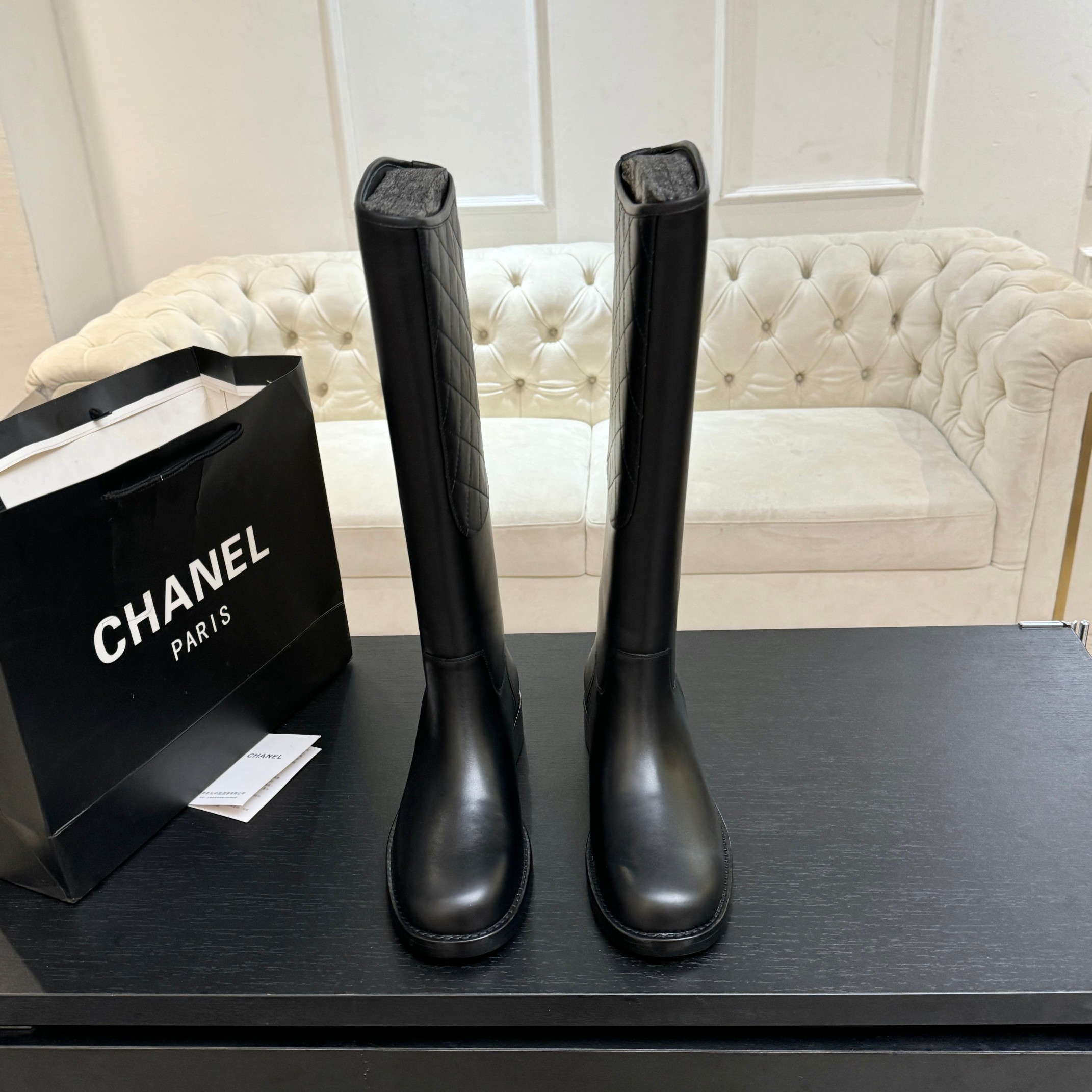 Chanel Black Leather Long Riding Boots