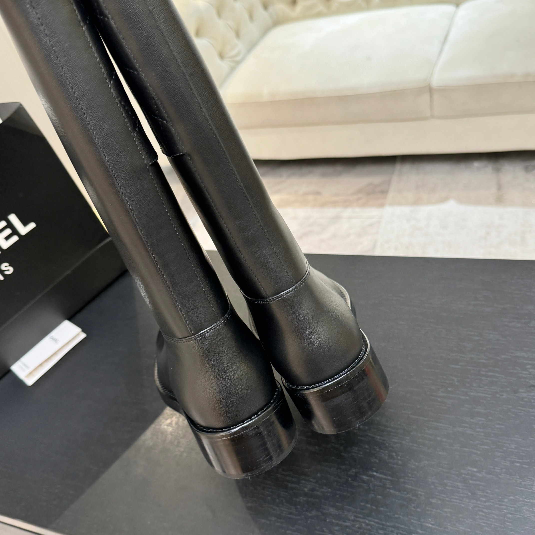 Chanel Black Leather Long Riding Boots