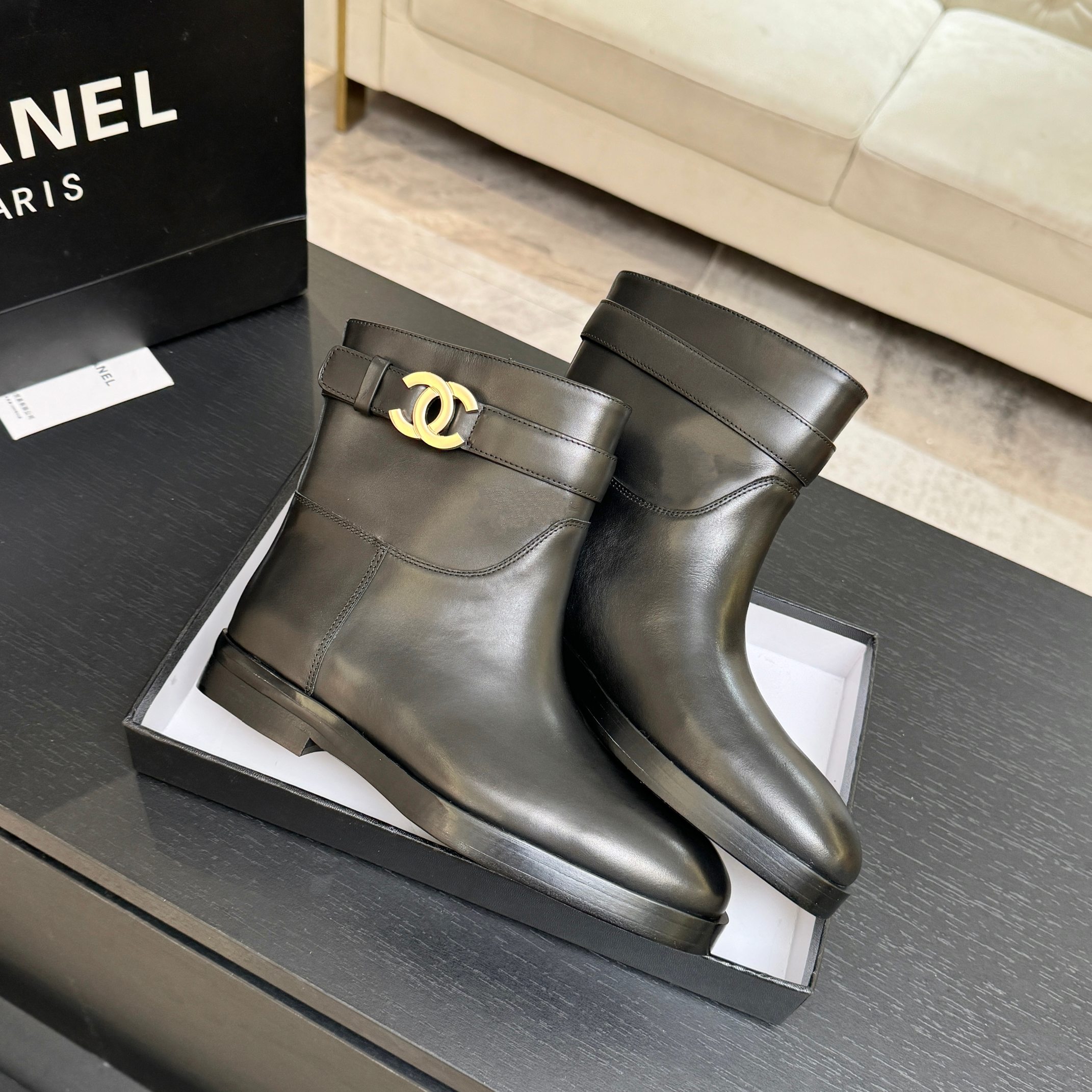Chanel Black Flat Ankle Boots